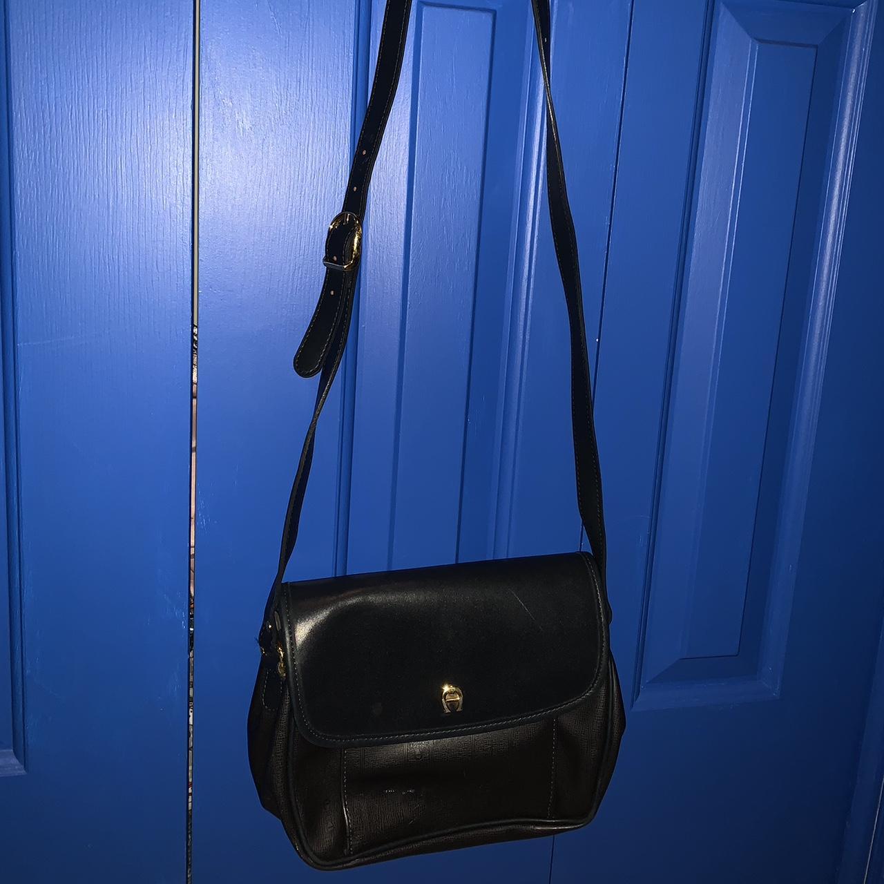 Aigner navy leather purse with long shoulder strap