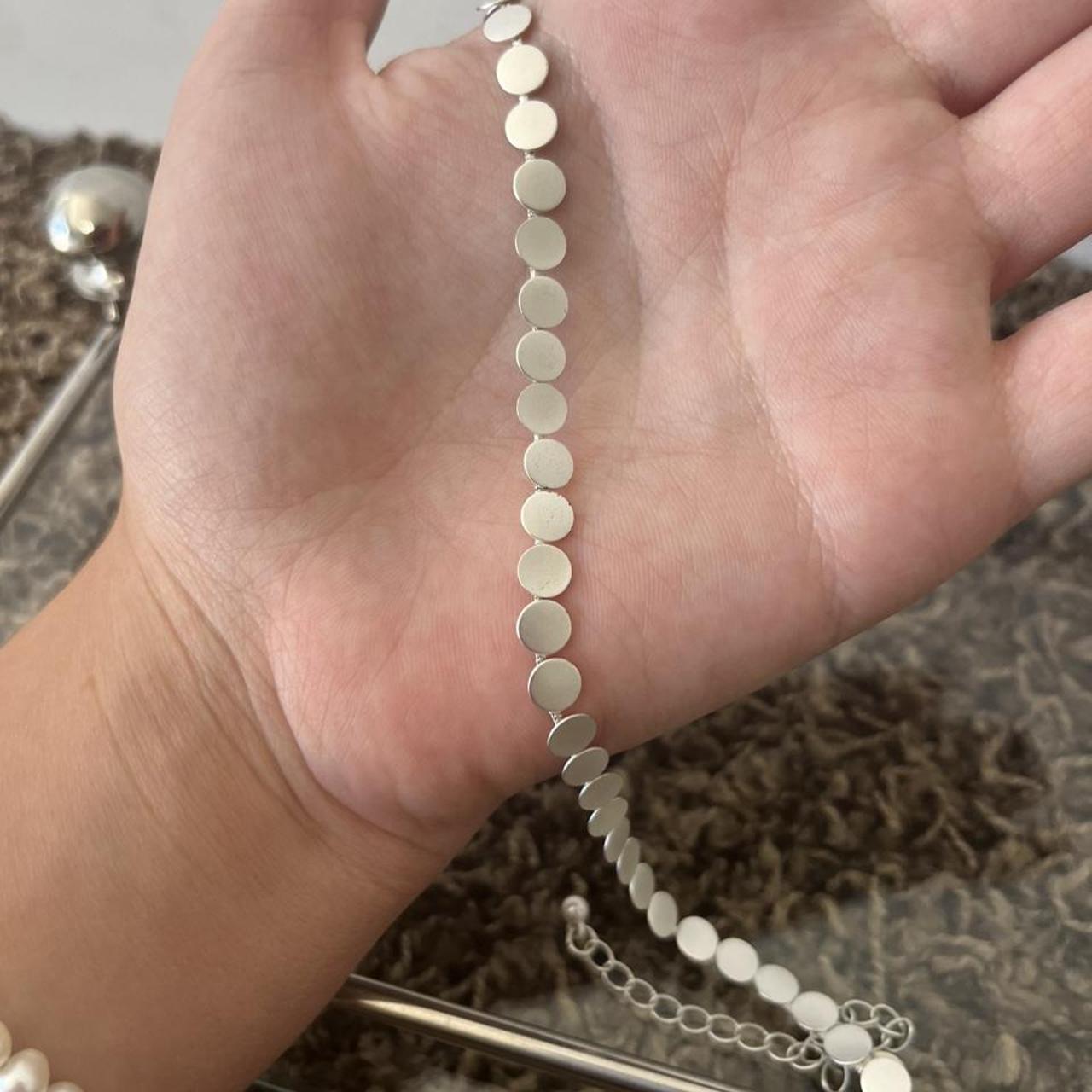 silver circle necklace! adjustment can make it so... Depop