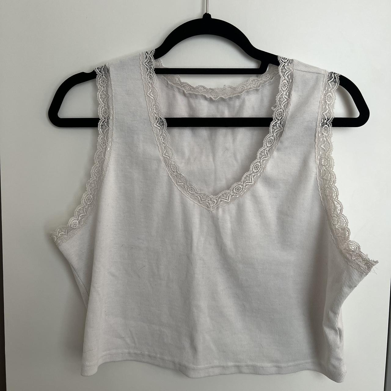 Cropped white tank — lace detail — size extra large... - Depop