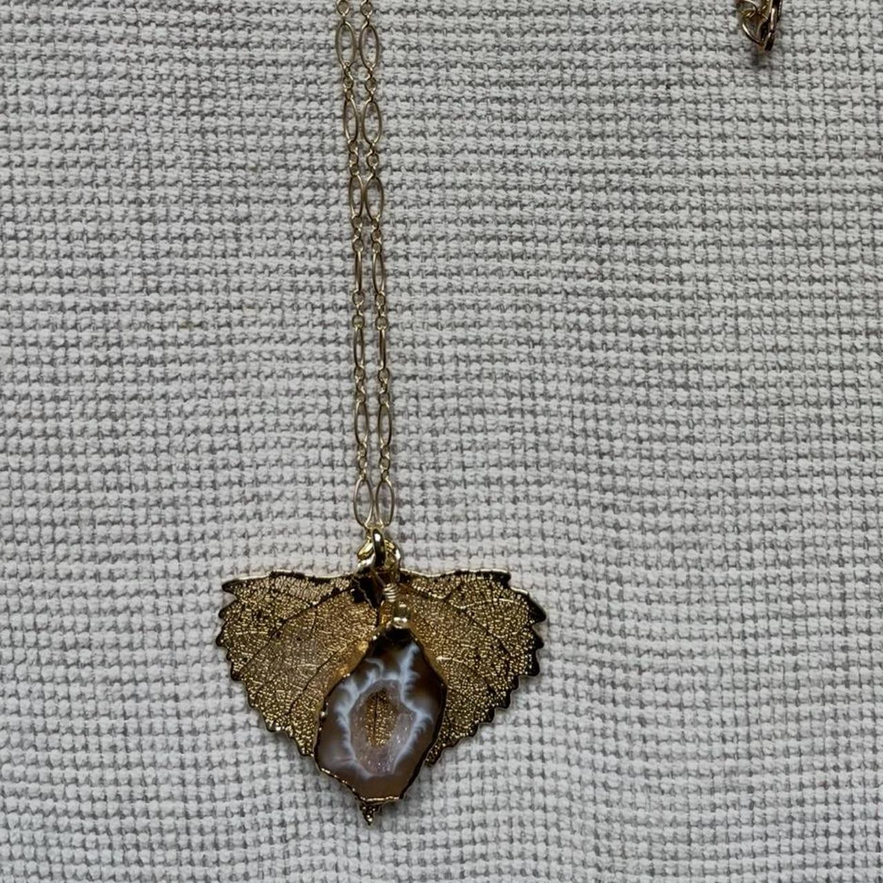 Women's Necklace - Gold – Real cotton leaf dipped… - image 1