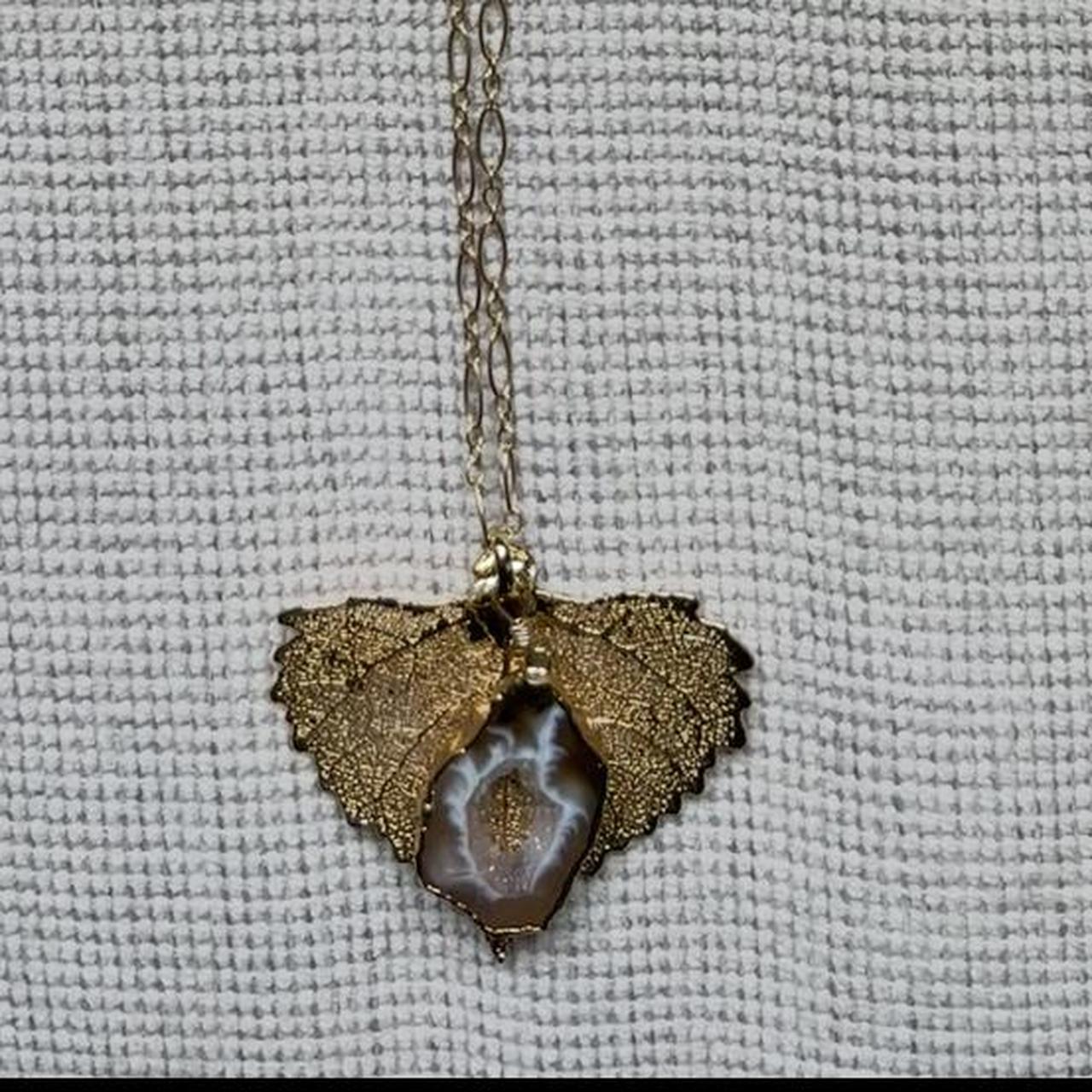 Women's Necklace - Gold – Real cotton leaf dipped… - image 3