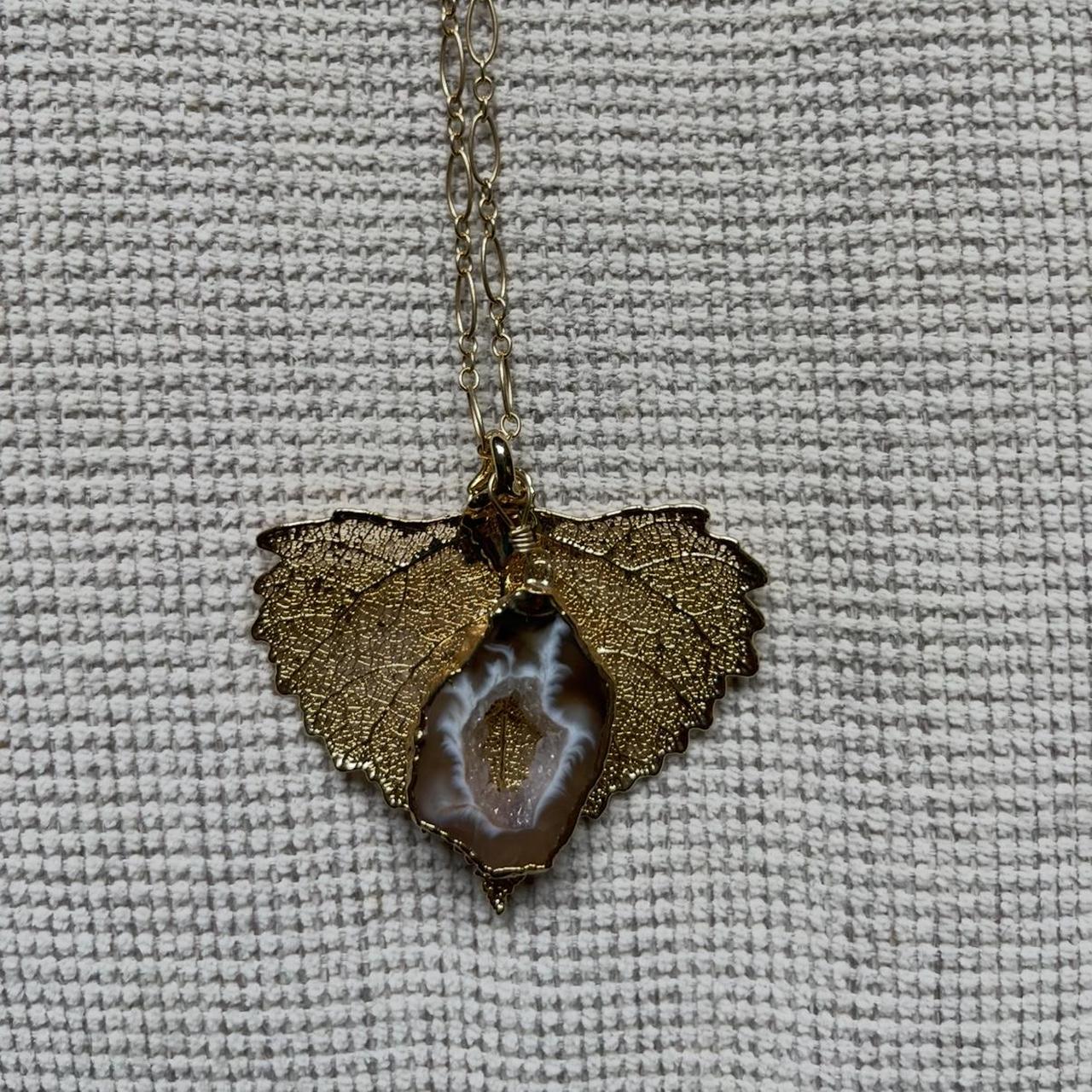 Women's Necklace - Gold – Real cotton leaf dipped… - image 2
