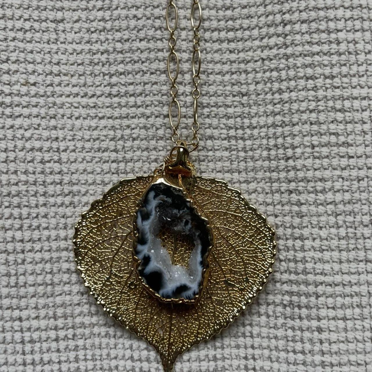 Women's Necklace - Gold – Real Aspen leaf dipped … - image 2