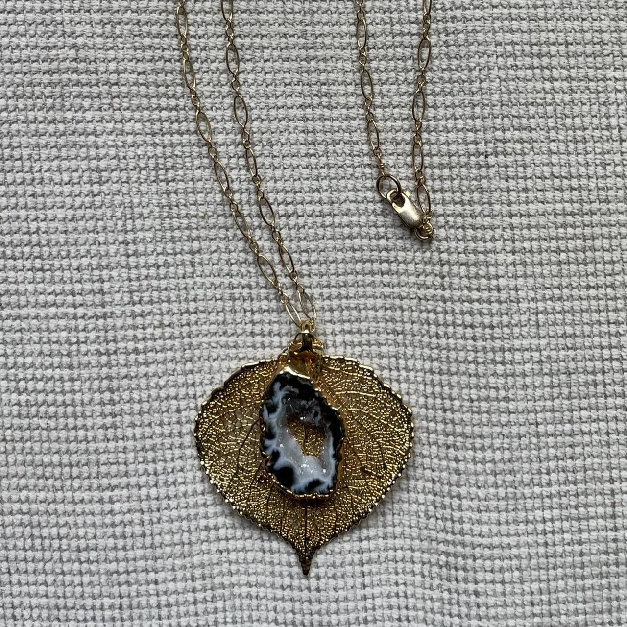 Women's Necklace - Gold – Real Aspen leaf dipped … - image 1