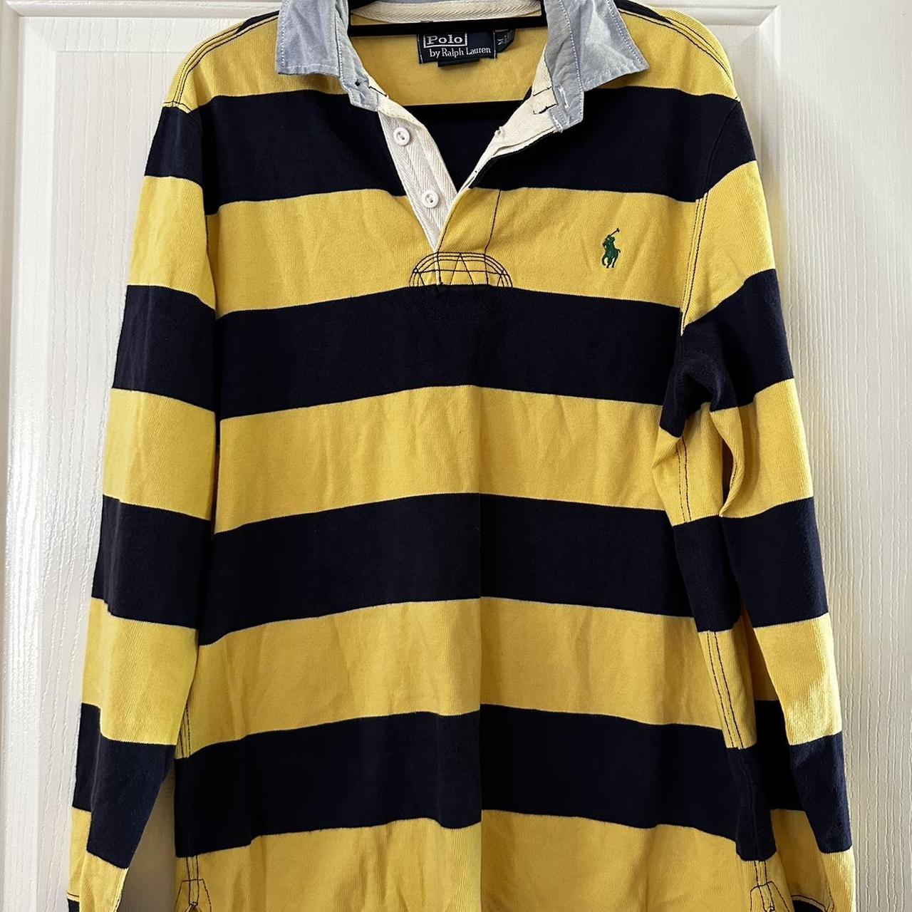 Vintage Long Sleeve Polo Navy blue and yellow... - Depop