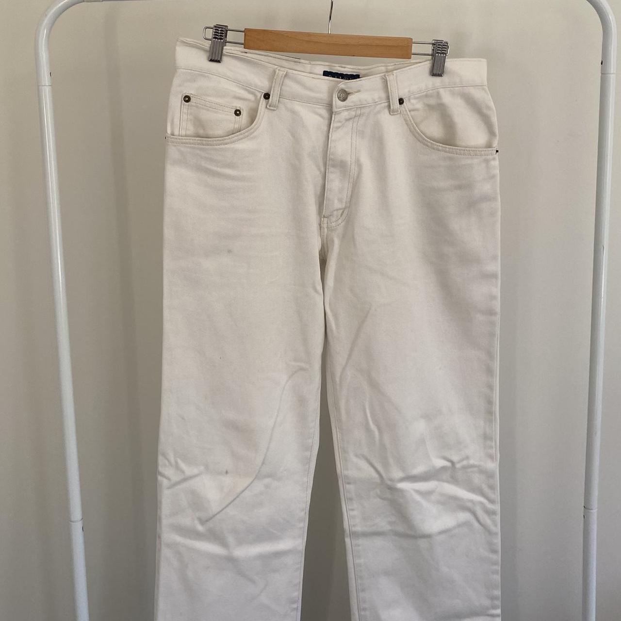 ralph lauren relaxed straight fit white jeans size... - Depop