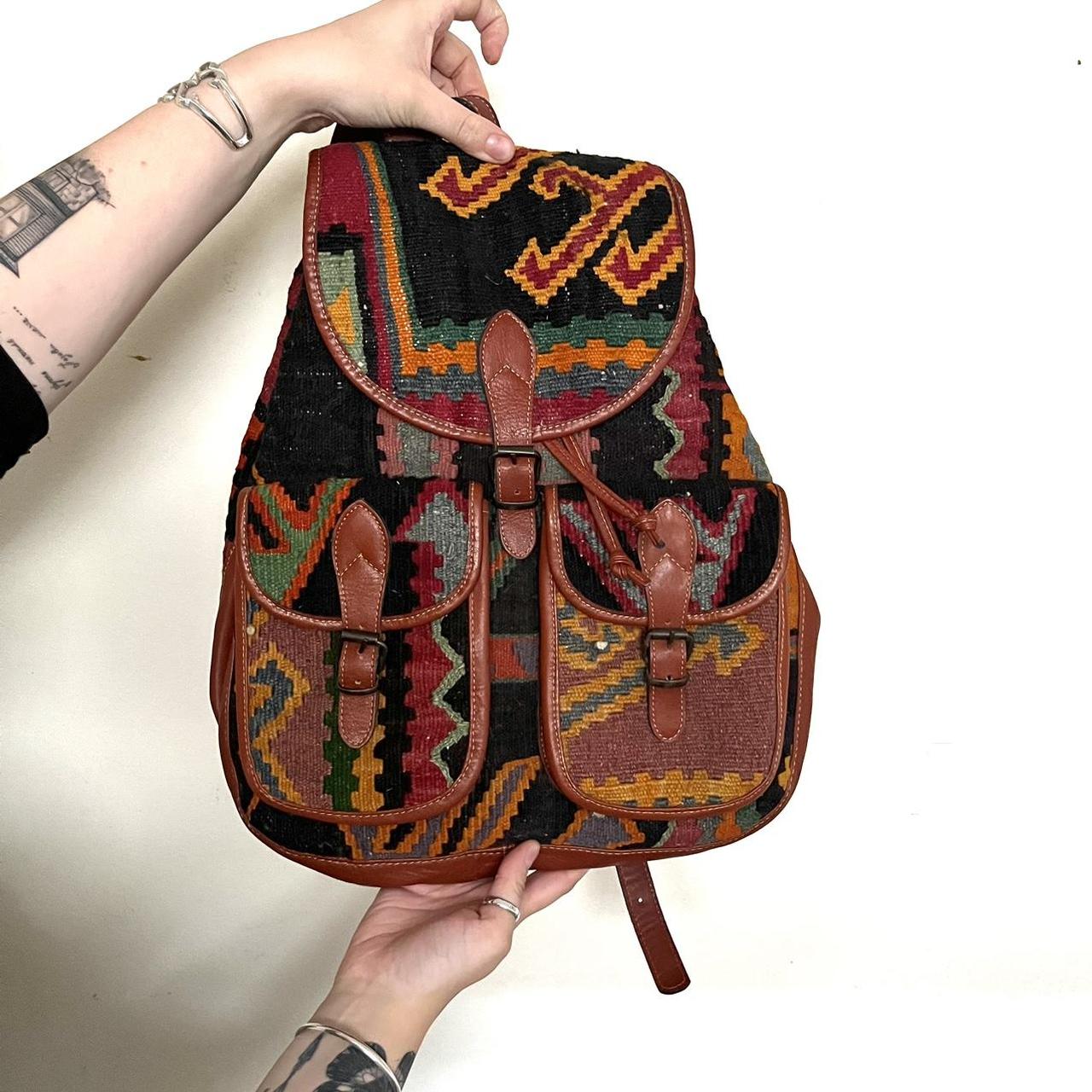 Boho leather online backpack