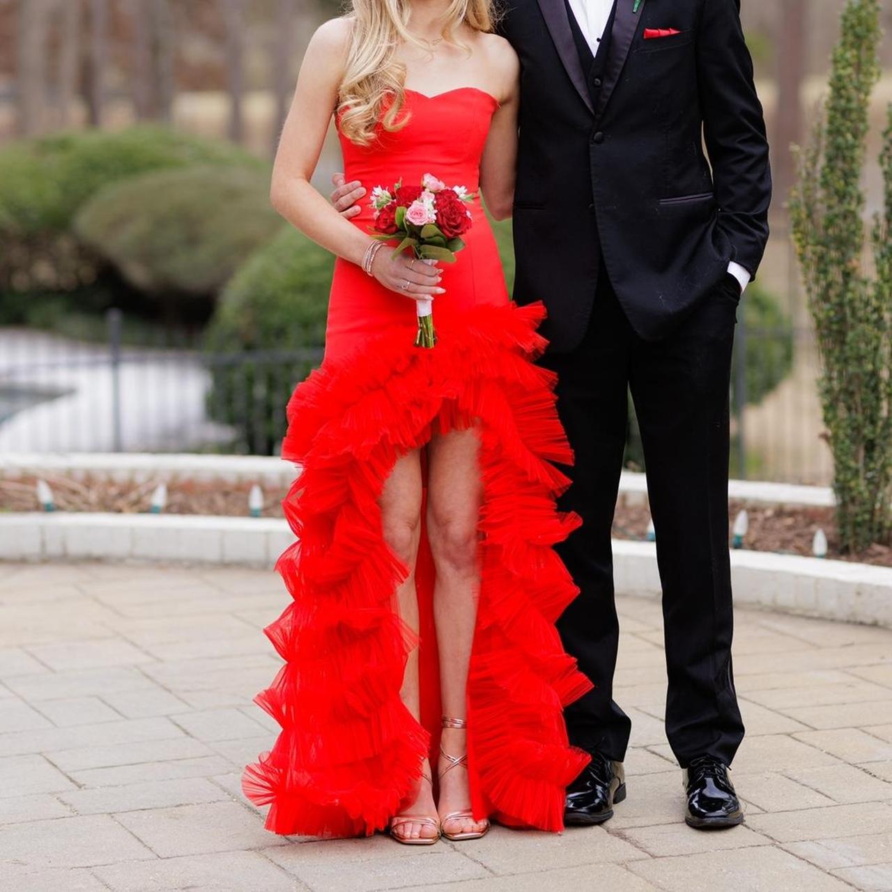 BCBG strapless evening dress in red from revolve