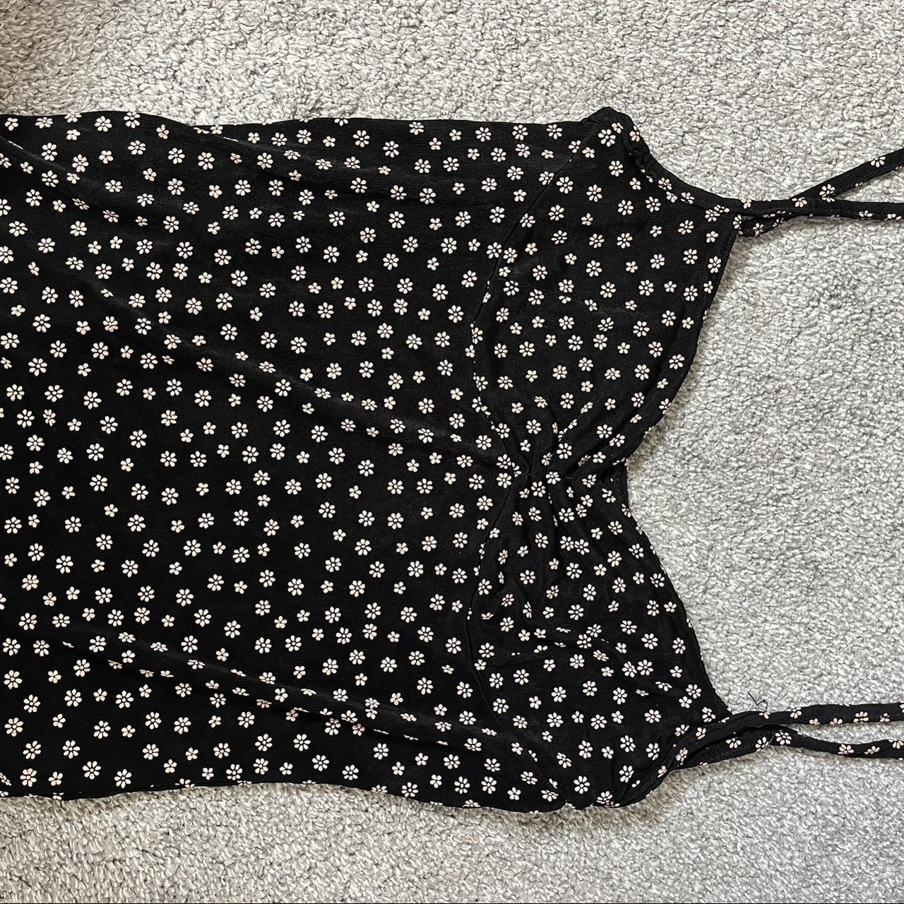 Ruched black and white floral cami top Never worn,... - Depop