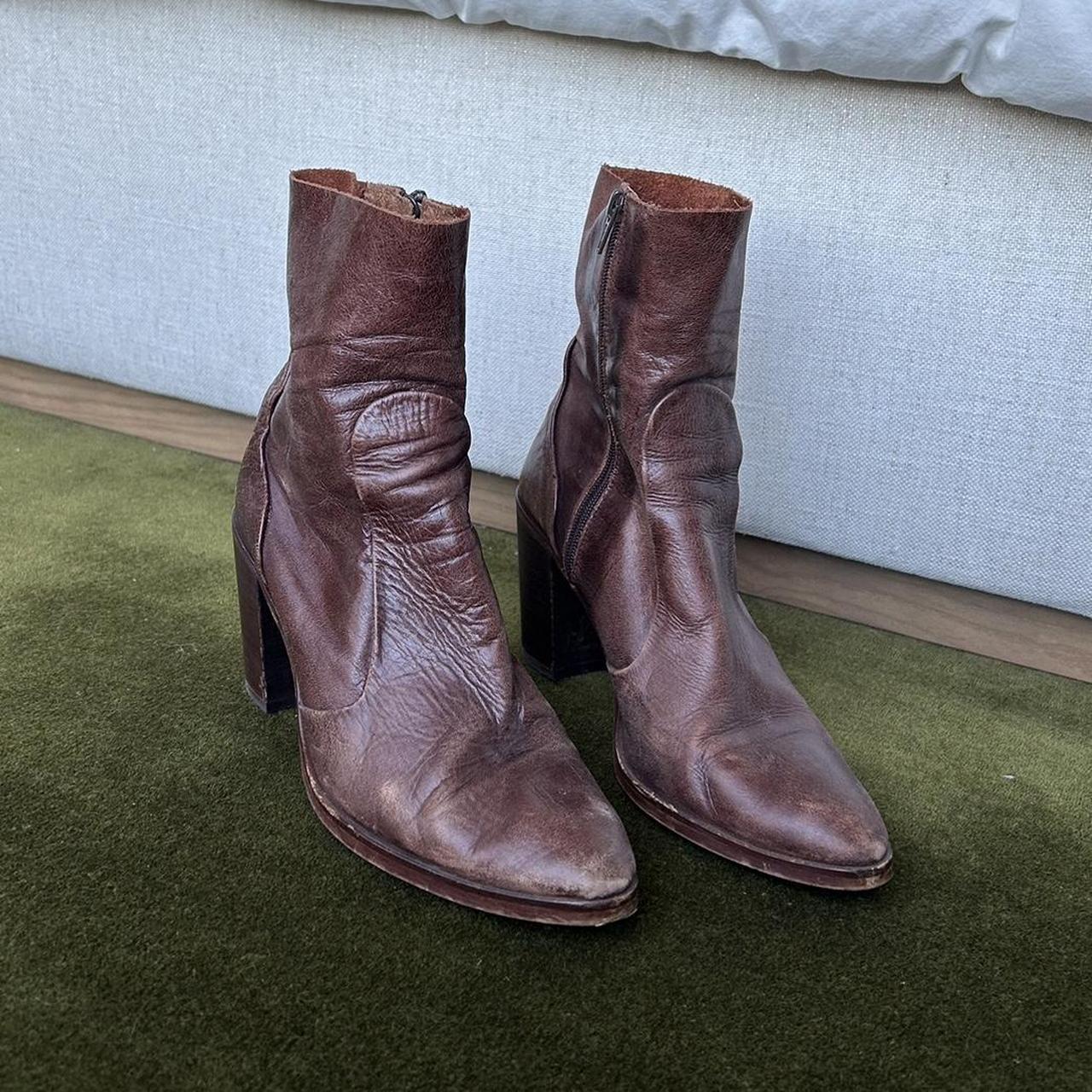 Chocolate brown leather ankle boots. From Topshop... - Depop