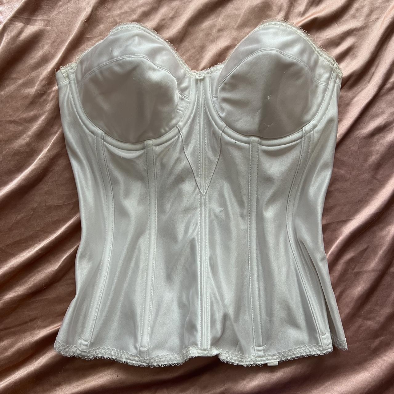 white silk corset top 🤍 size 40B with multiple clasp... - Depop