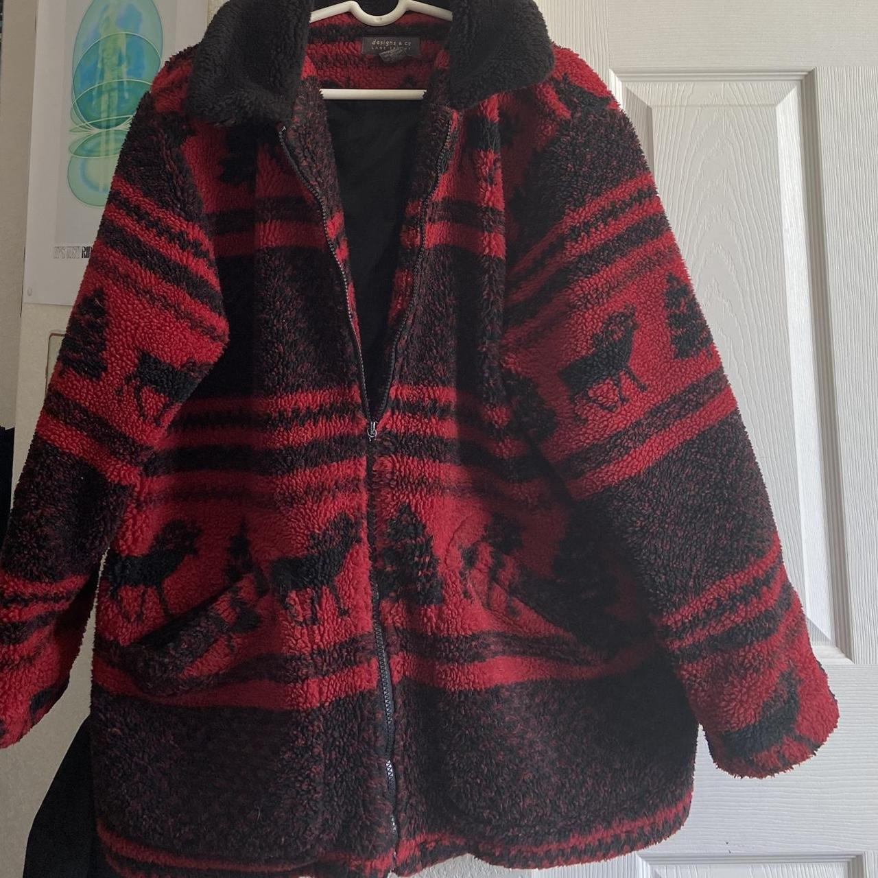 Women's Red and Black Coat | Depop