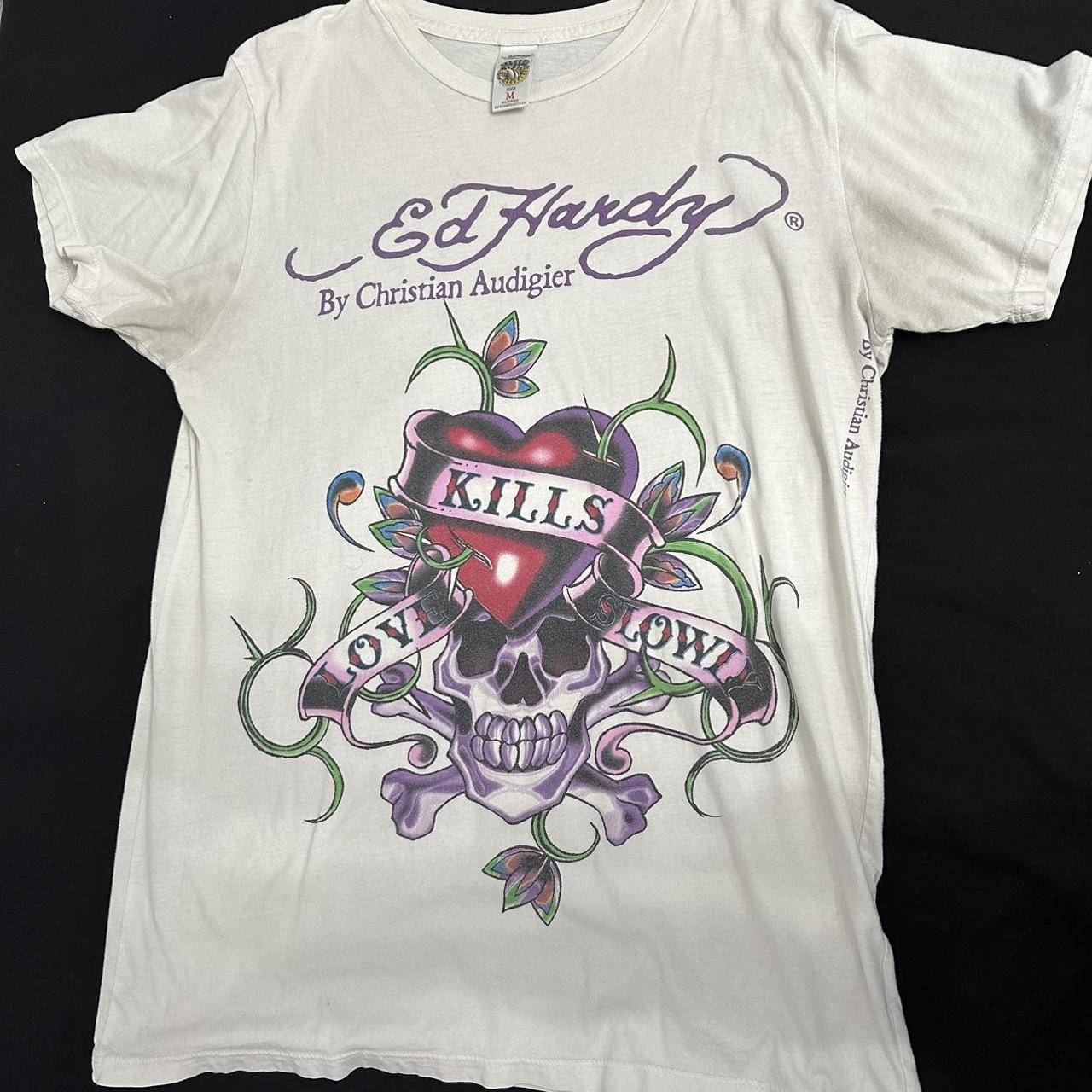 ed hardy tshirt amazing print bought at yard sale... - Depop