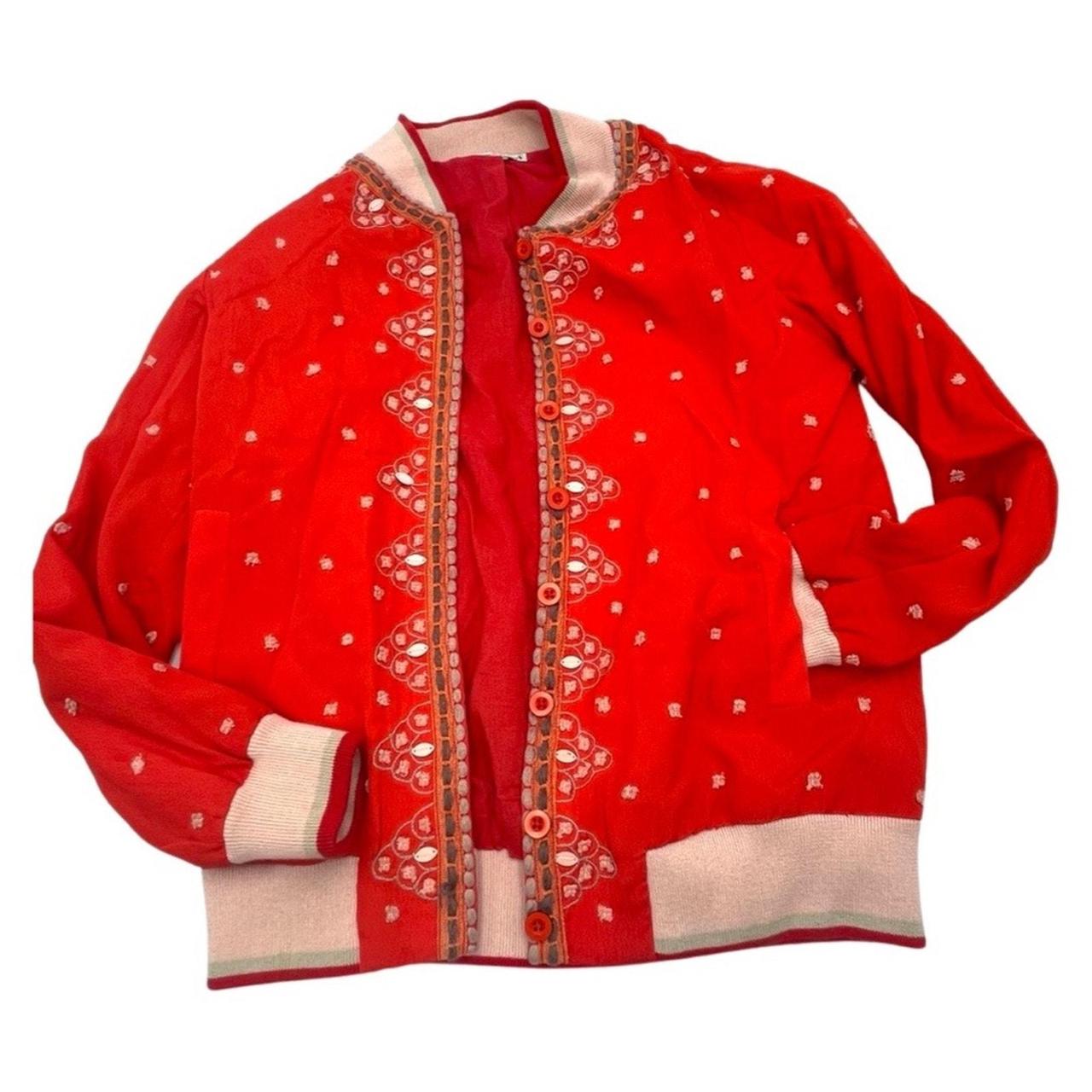 Anthropologie Conditions Apply Arabella Embroidered outlets Red Bomber Jacket Size Small