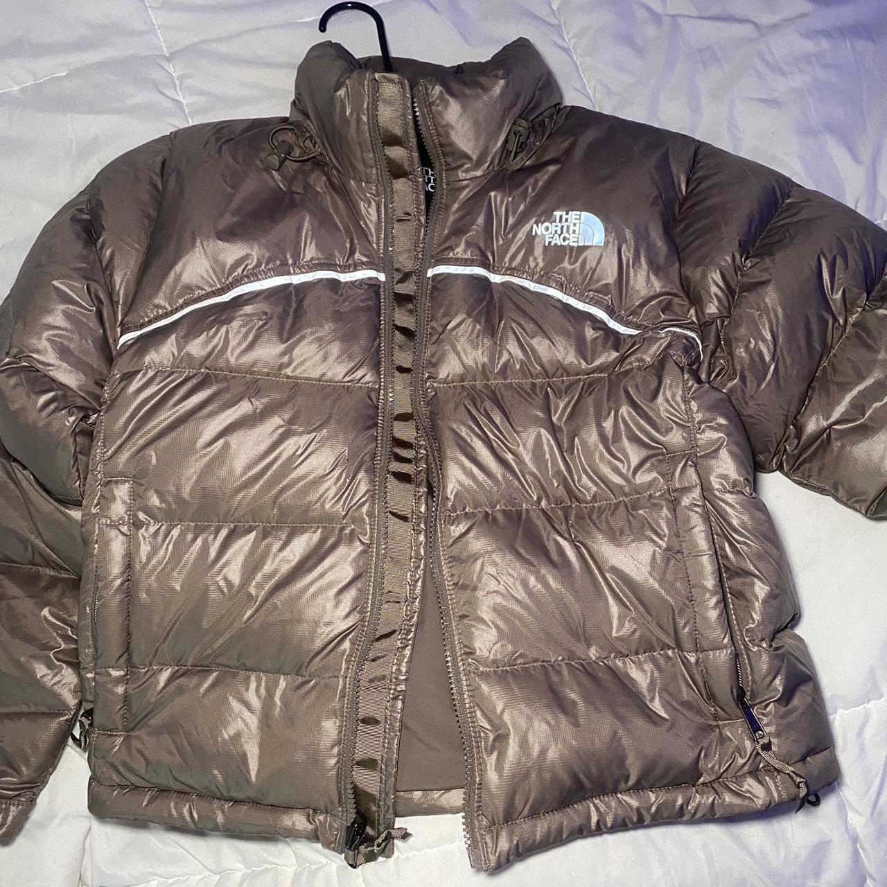 2000 Retro Nuptse Jacket Gray/Khaki, Reflective Size L - Depop