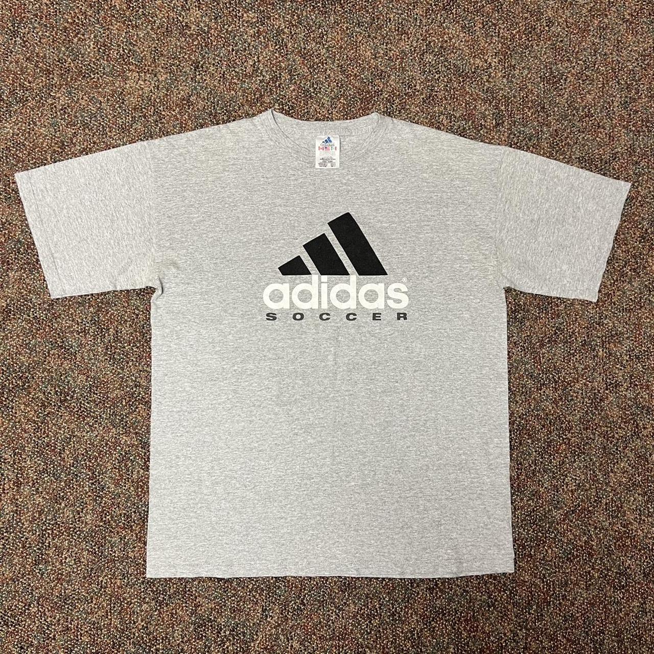 Vintage Early Y2K Grey Adidas Soccer T-Shirt Mens... - Depop