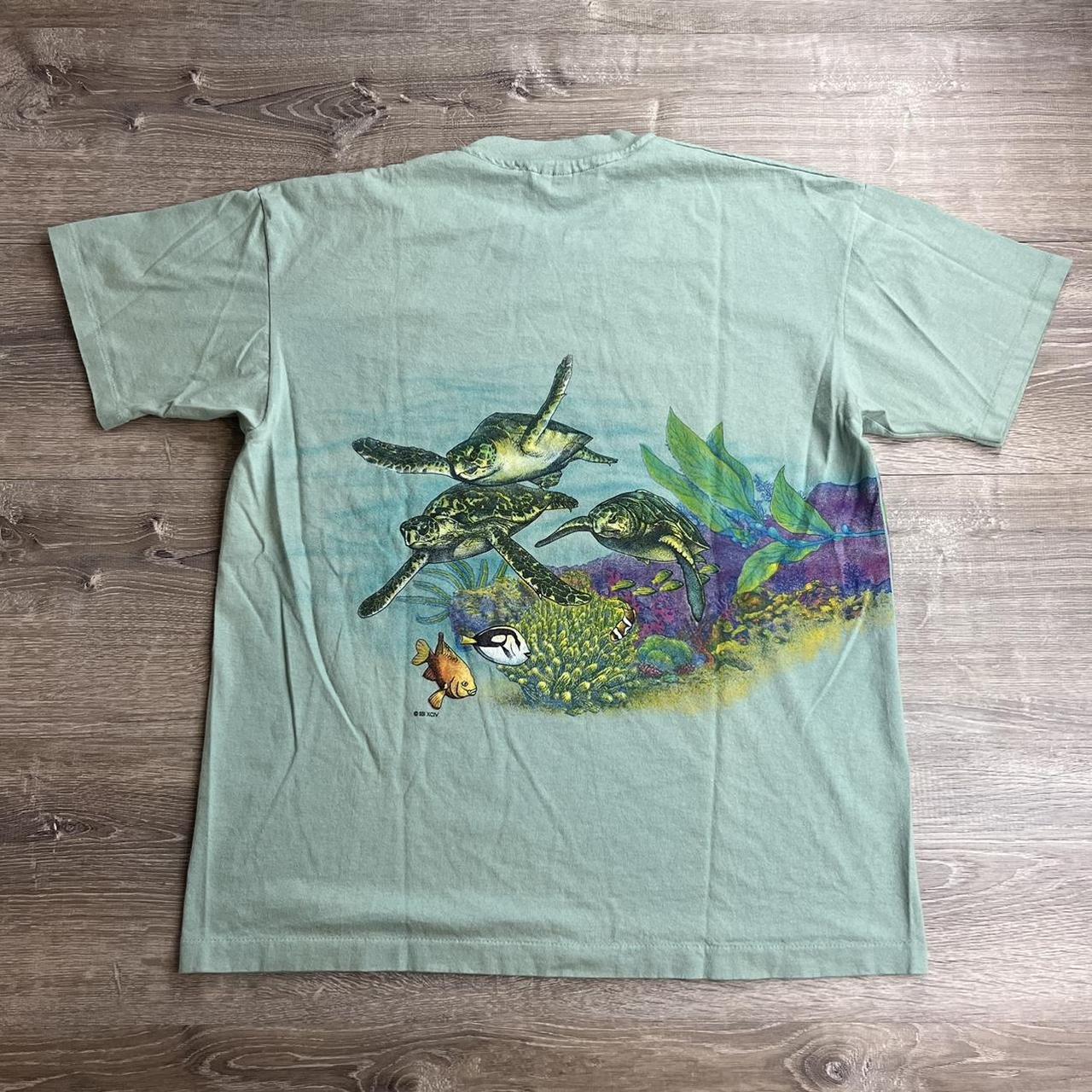 Vintage 90s Sea Turtle Wrap Around T-Shirt Light... - Depop