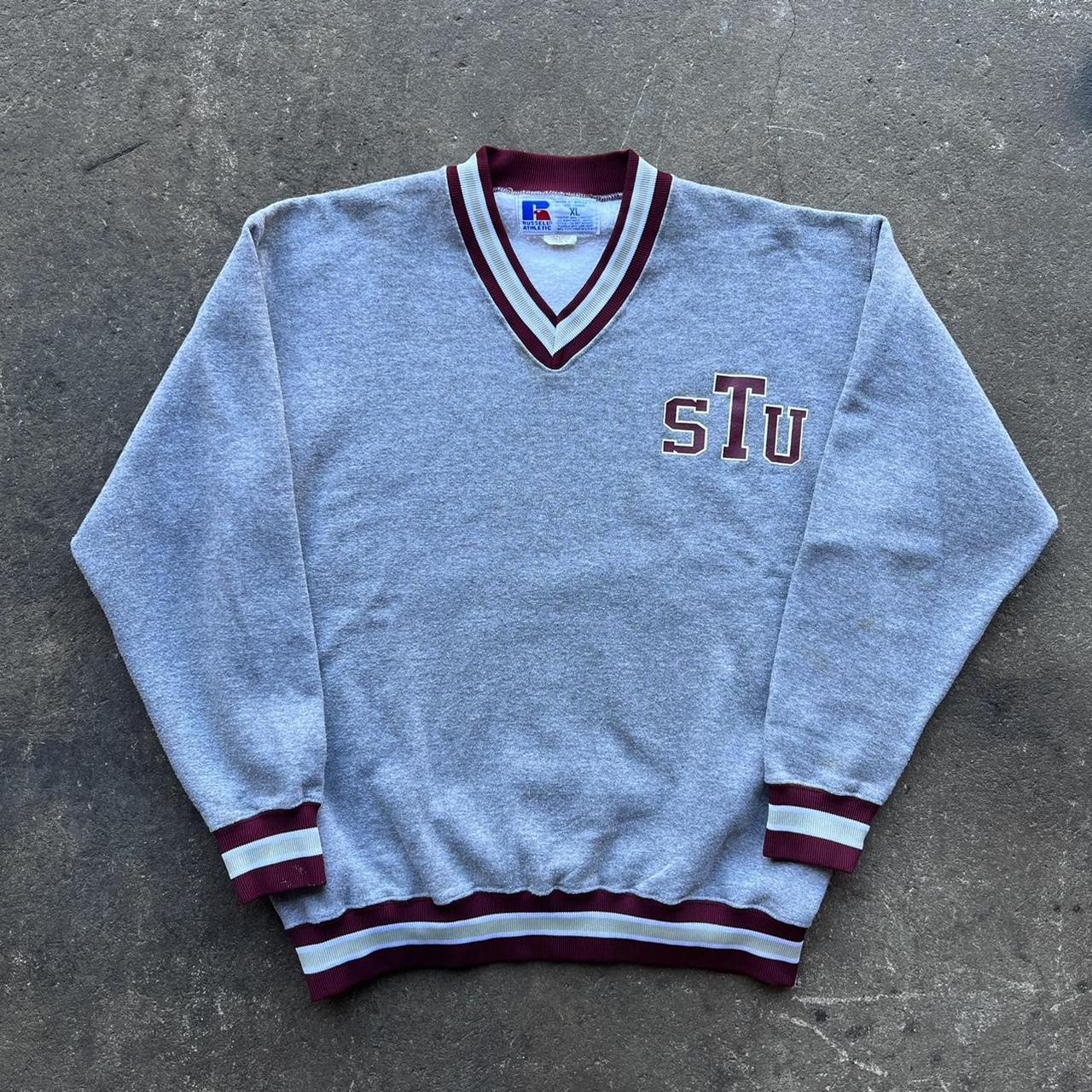 80s Vintage St. Thomas University Sweatshirt V Neck... - Depop