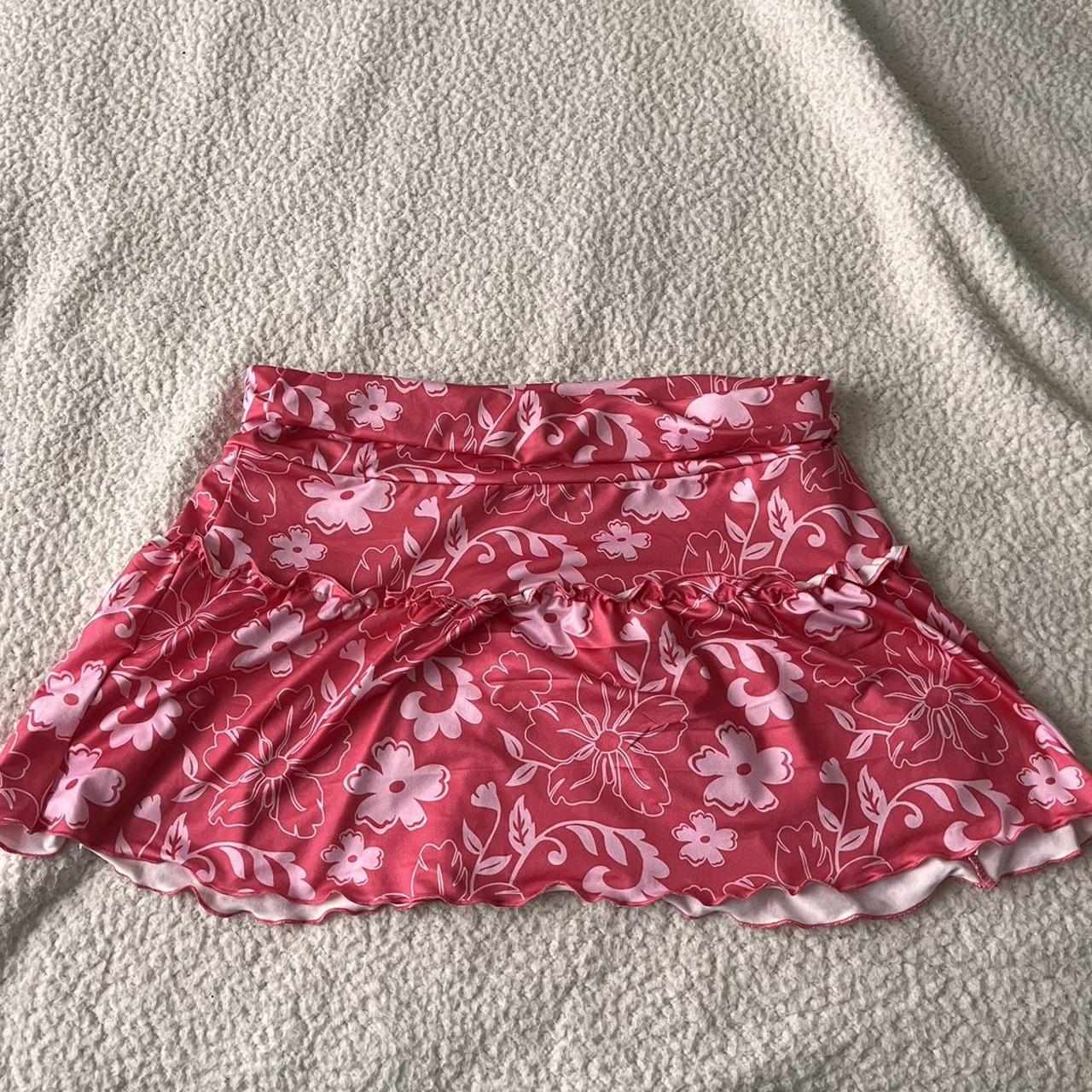 pink floral mini skirt from shein!🌺 size L, and... - Depop