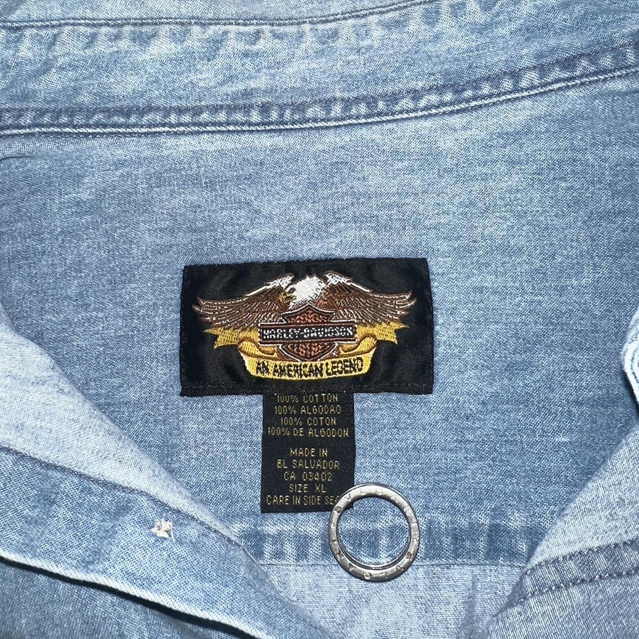 Harley Davidson Men's Blue and Tan Shirt | Depop