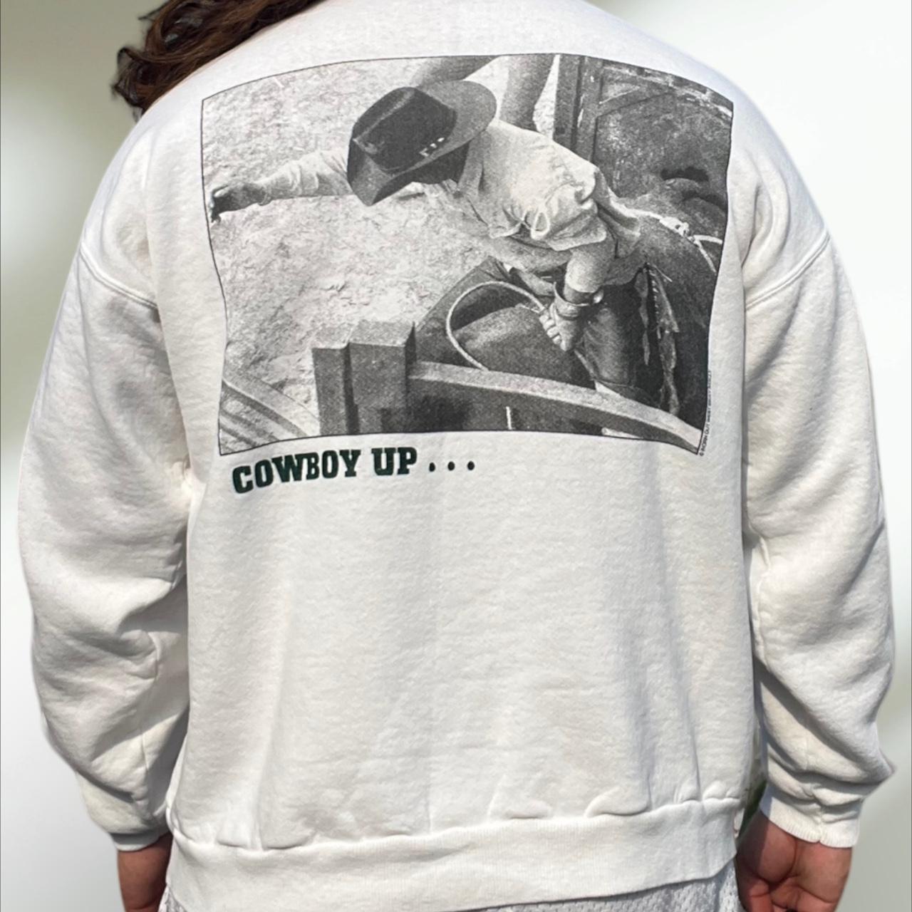 90s COWBOY UP HORSE RODEO SWEATSHIRT. In a mens... - Depop