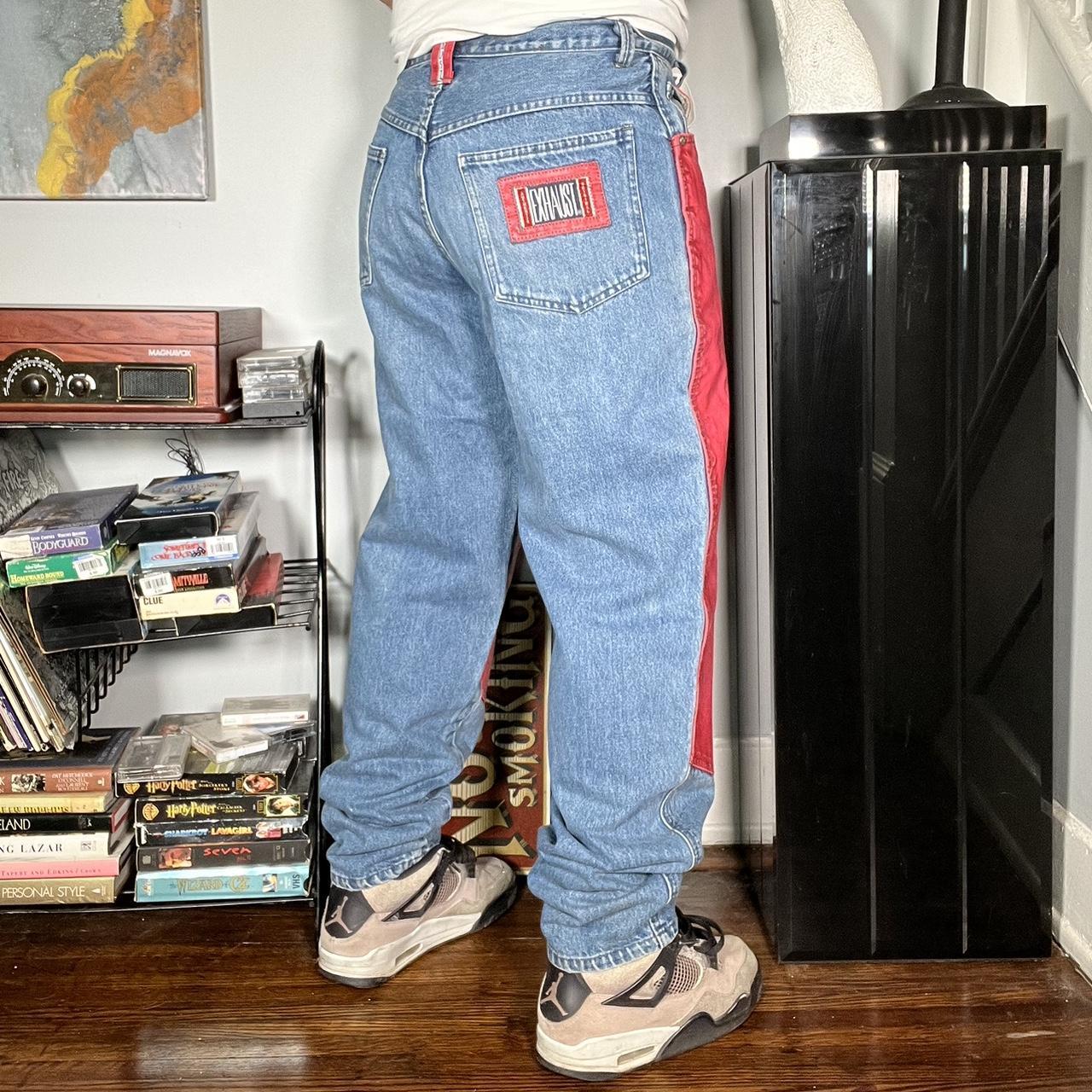 90s jeans sale with leather front