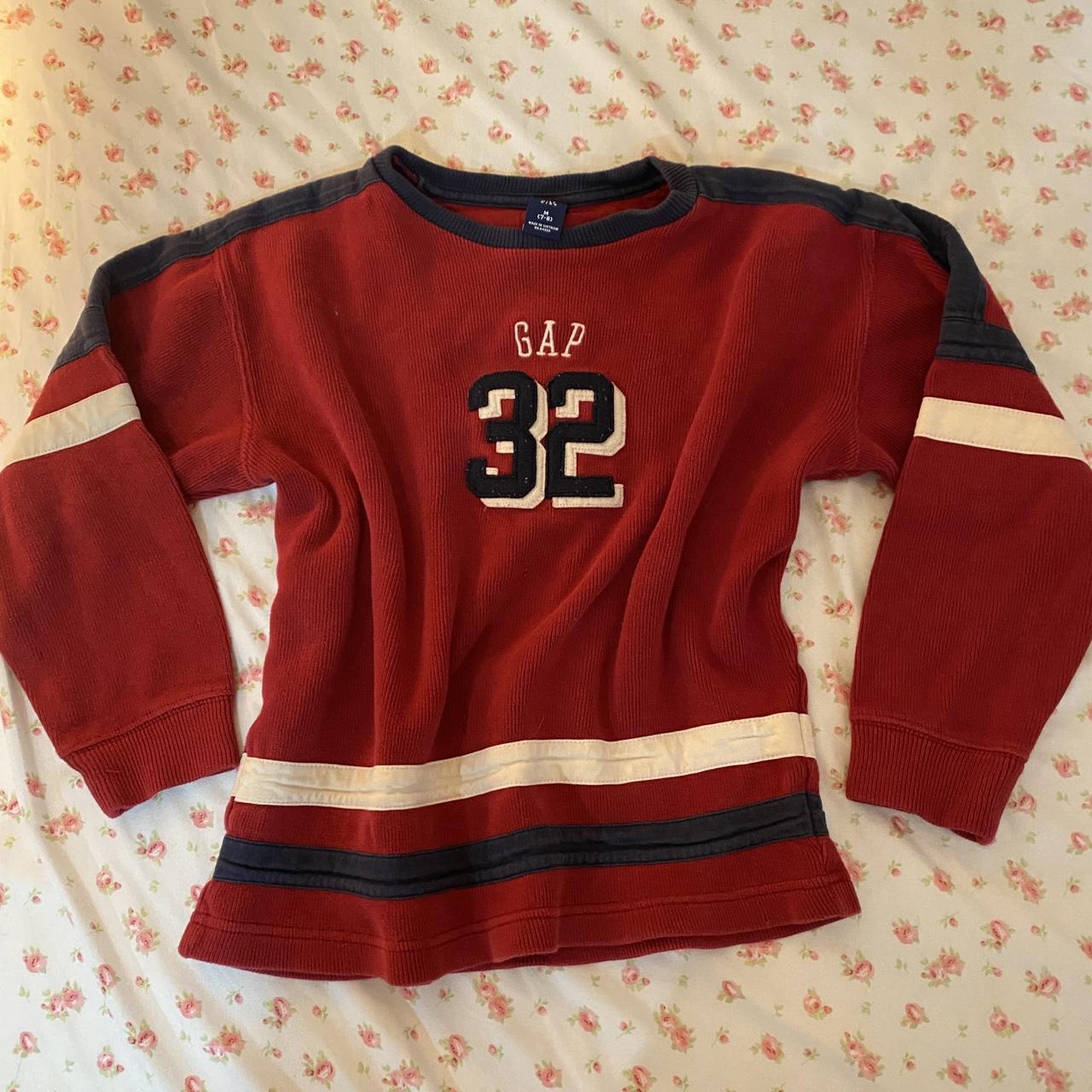 Gap Women's Red and Navy Sweatshirt Depop