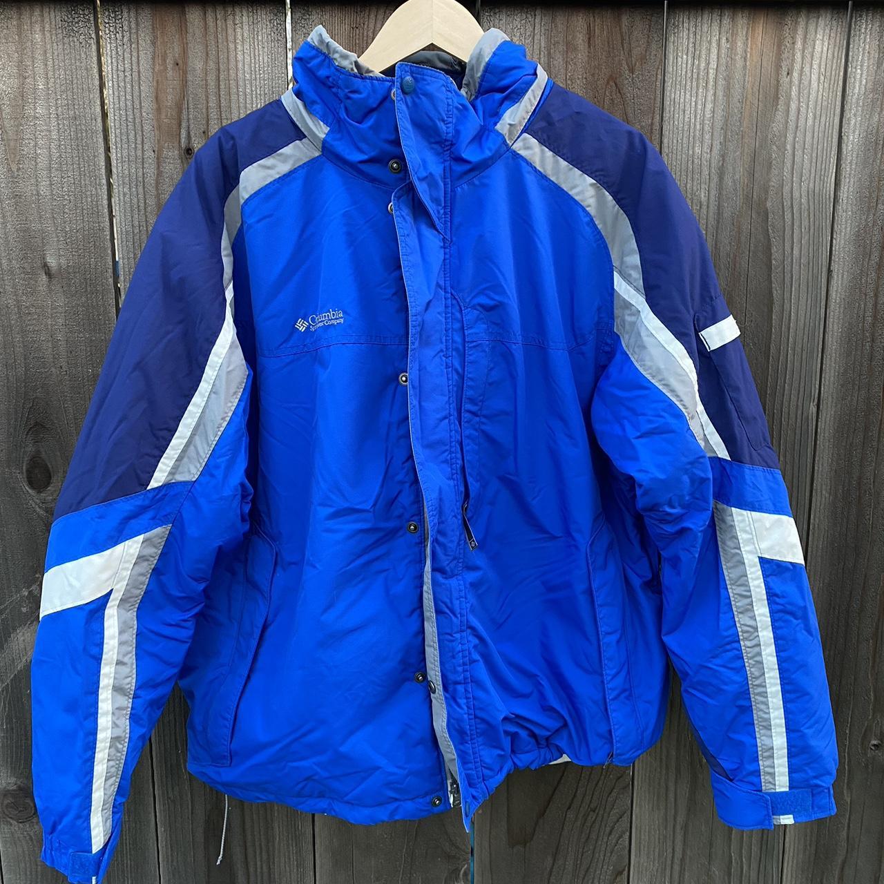 Columbia Sportswear Men's Blue and White Jacket | Depop