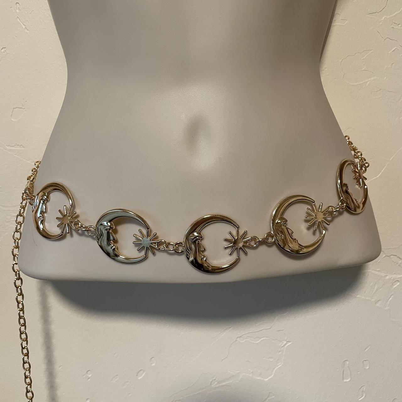 Celestial Moon and Starburst Chain Belt -gold toned...