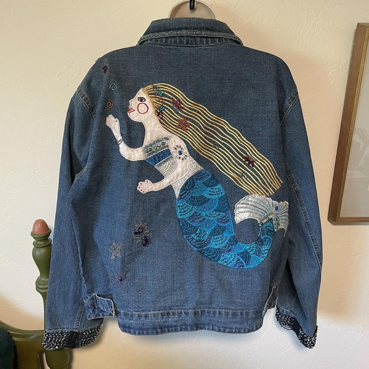 Vintage Beaded Mermaid Denim Jacket in Volup Sizing!... - Depop