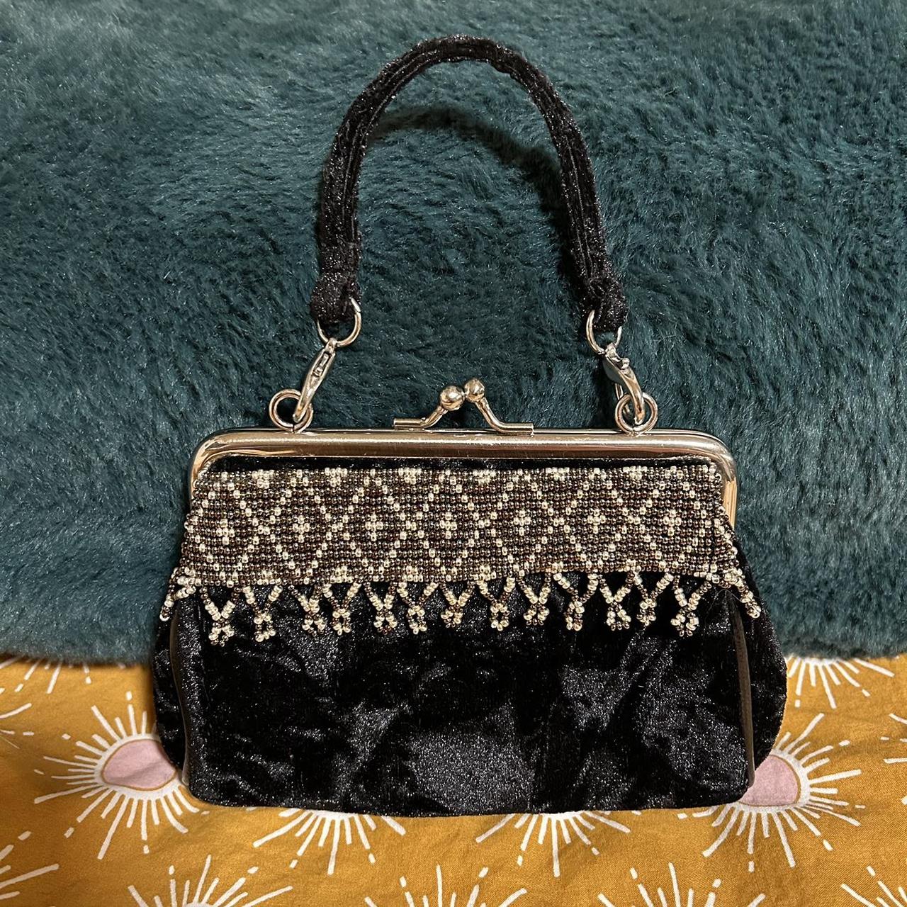 Black Victorian Velvet Bag with Lace