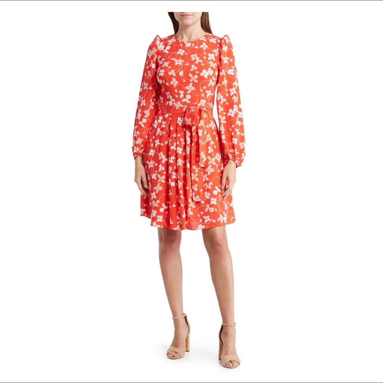 “Eliza J” orange floral long sleeve dress Women’s... - Depop