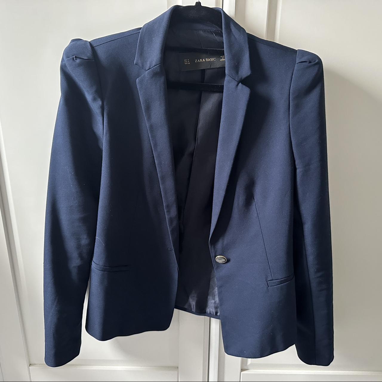 Zara navy blue blazer with puffy shoulders. Size M,... - Depop