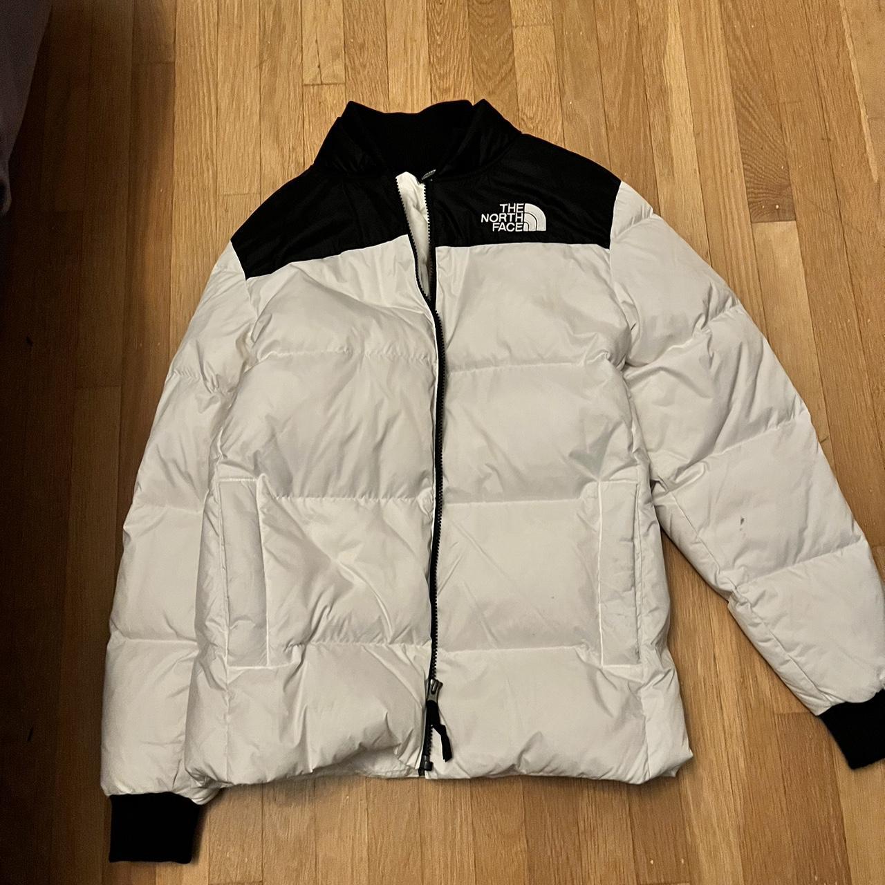 BLACK AND WHITE NORTH FACE PUFFER - Depop