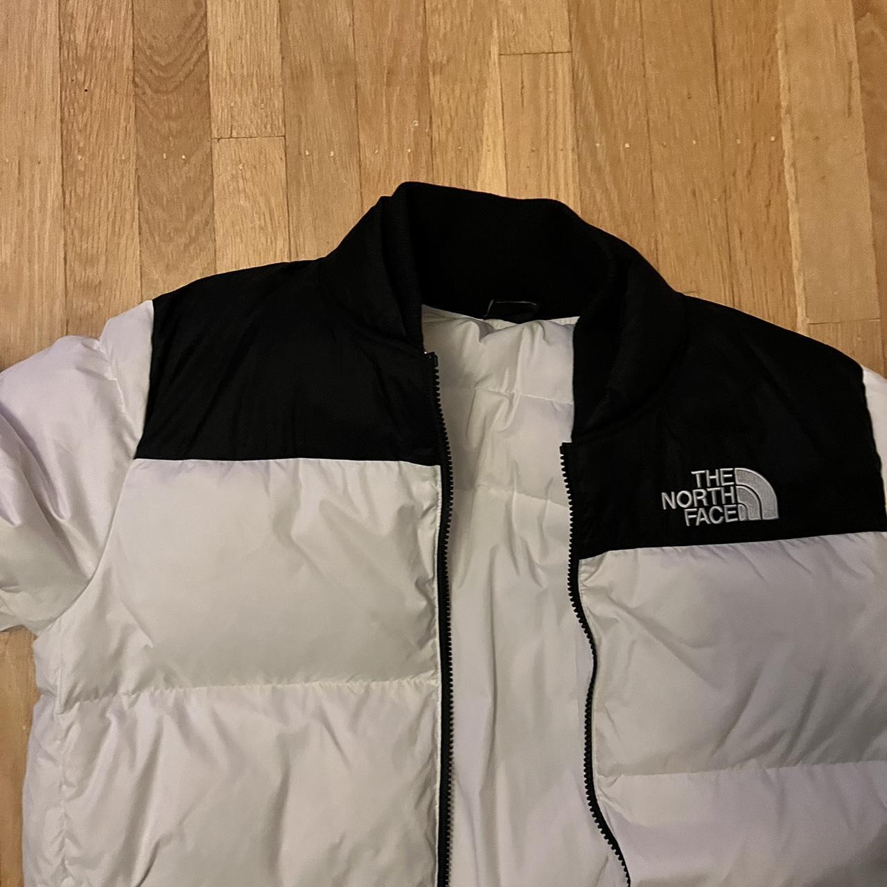 BLACK AND WHITE NORTH FACE PUFFER - Depop