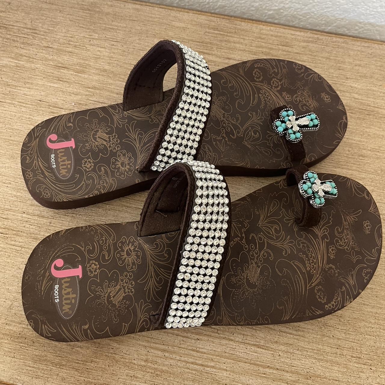 Justin Boots Womens Flip Flops Sandals Bling