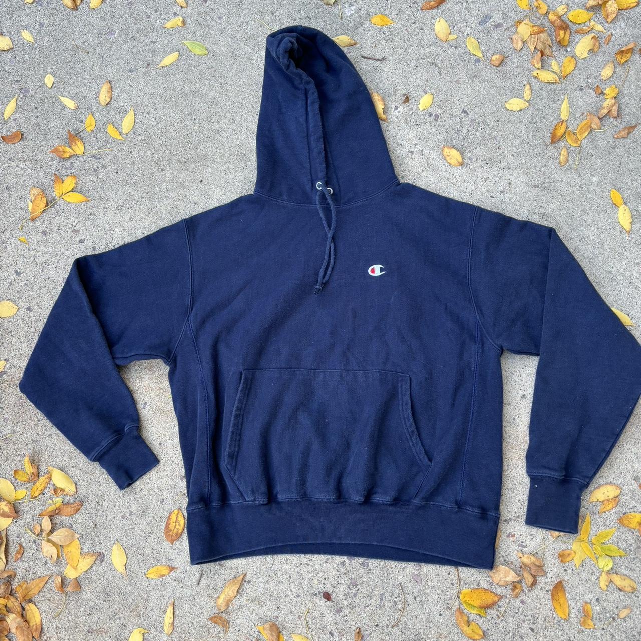 Navy reverse weave champion hoodie Clearance