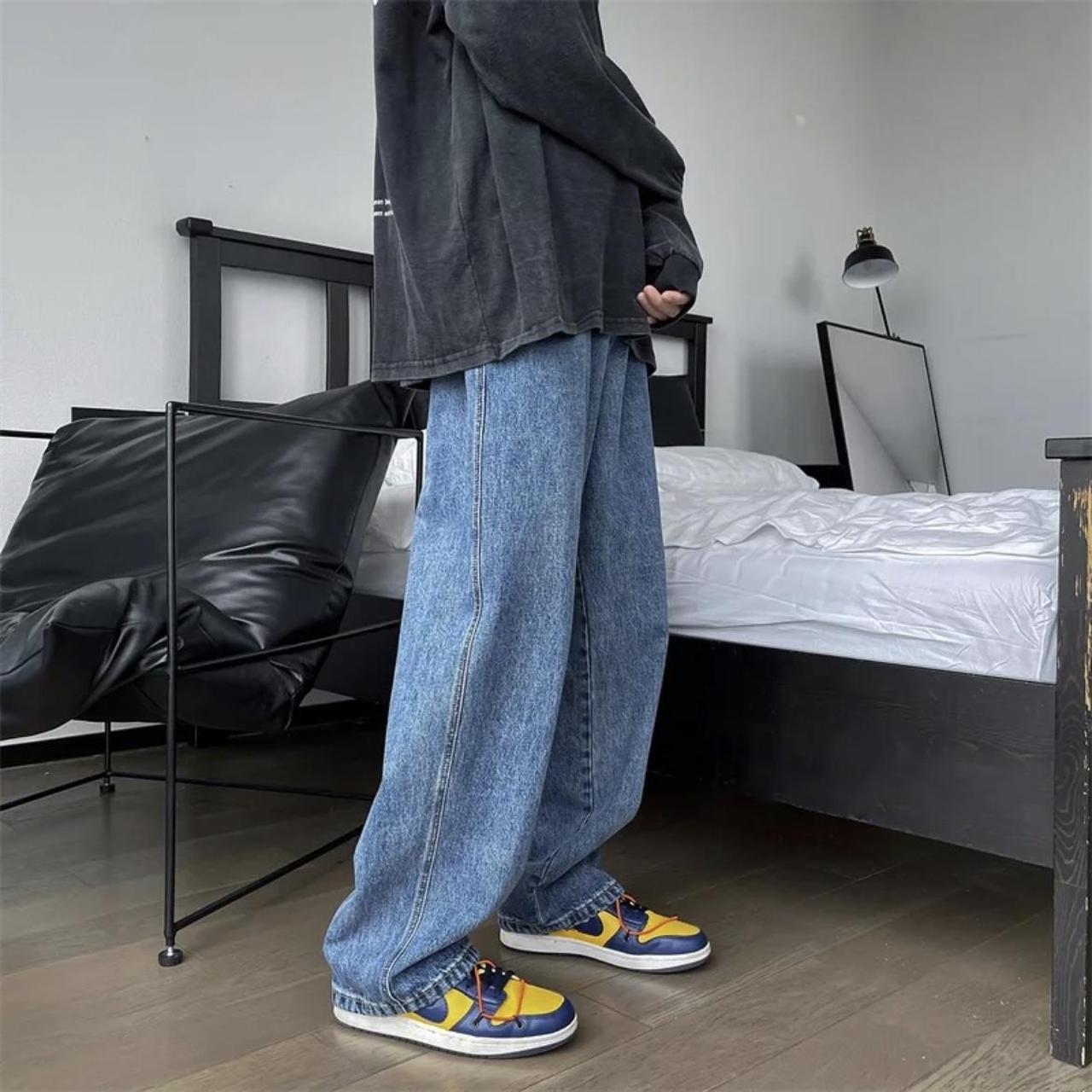 Privathinker Haruku Jeans Men's Wide Leg Distressed... - Depop