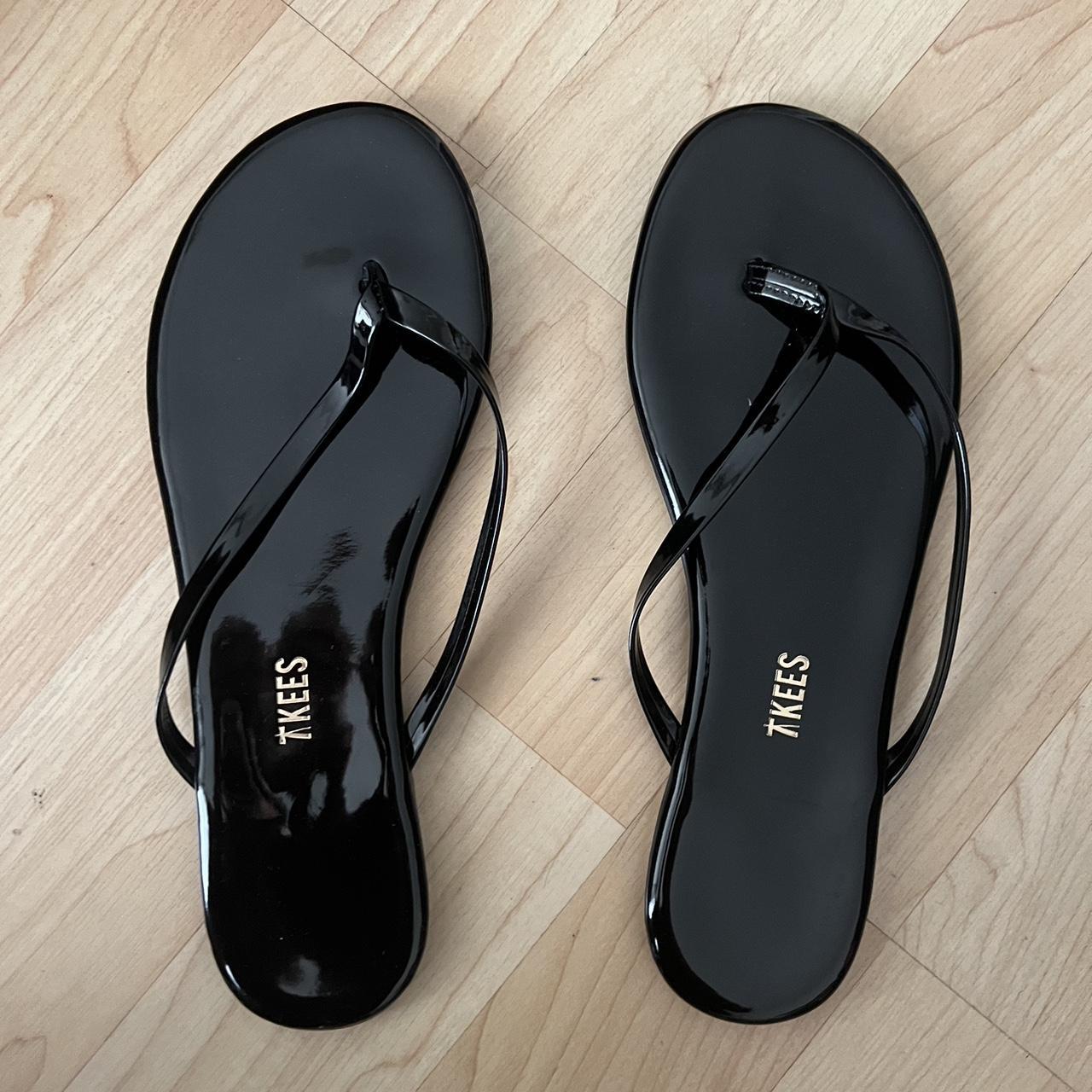 Tkees shiny black sandals NWOT tags size 9 never - Depop