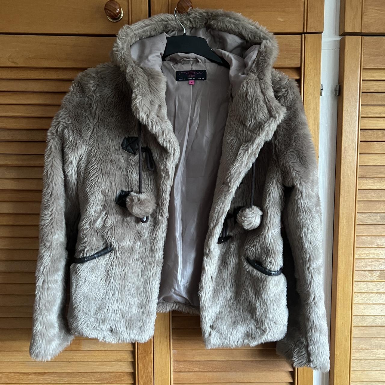 New look faux fur short coat in grey on sale