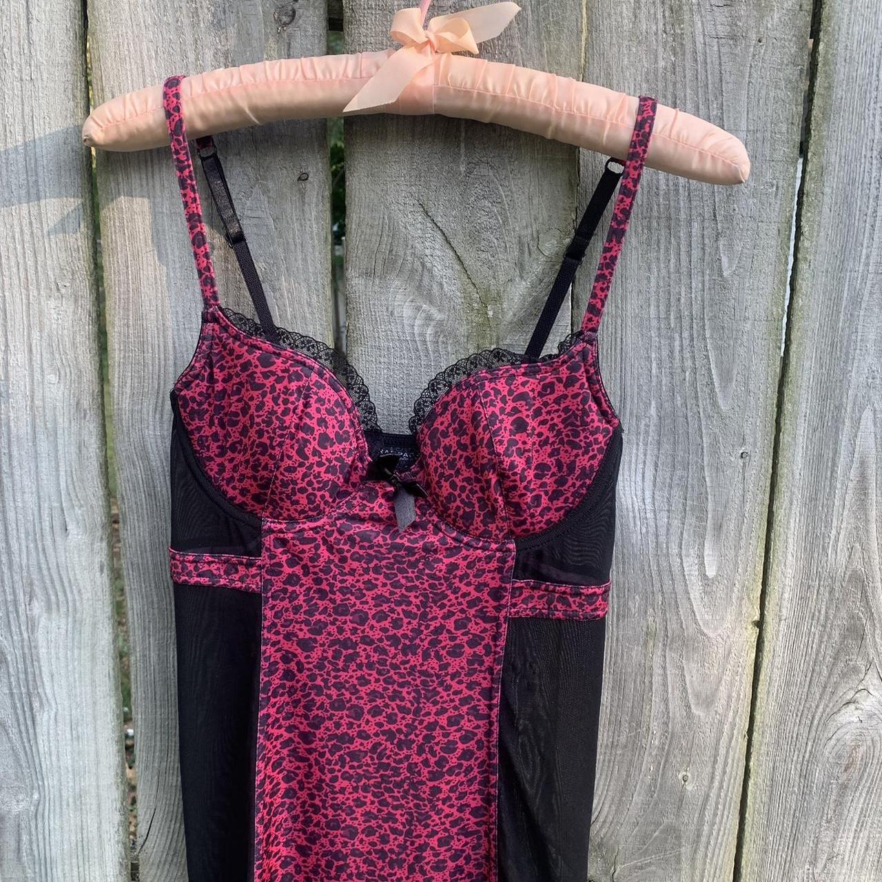 y2k cheetah print and hot pink lace bra - Depop