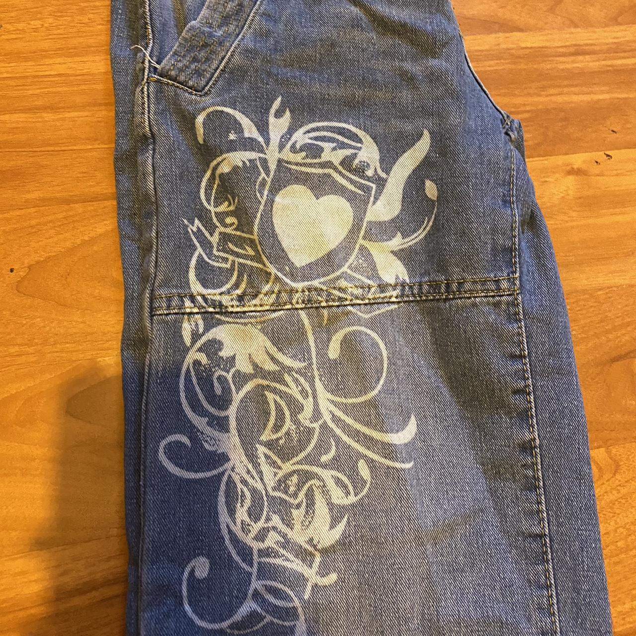 super cute baggy y2k jeans **cutest heart design on... - Depop