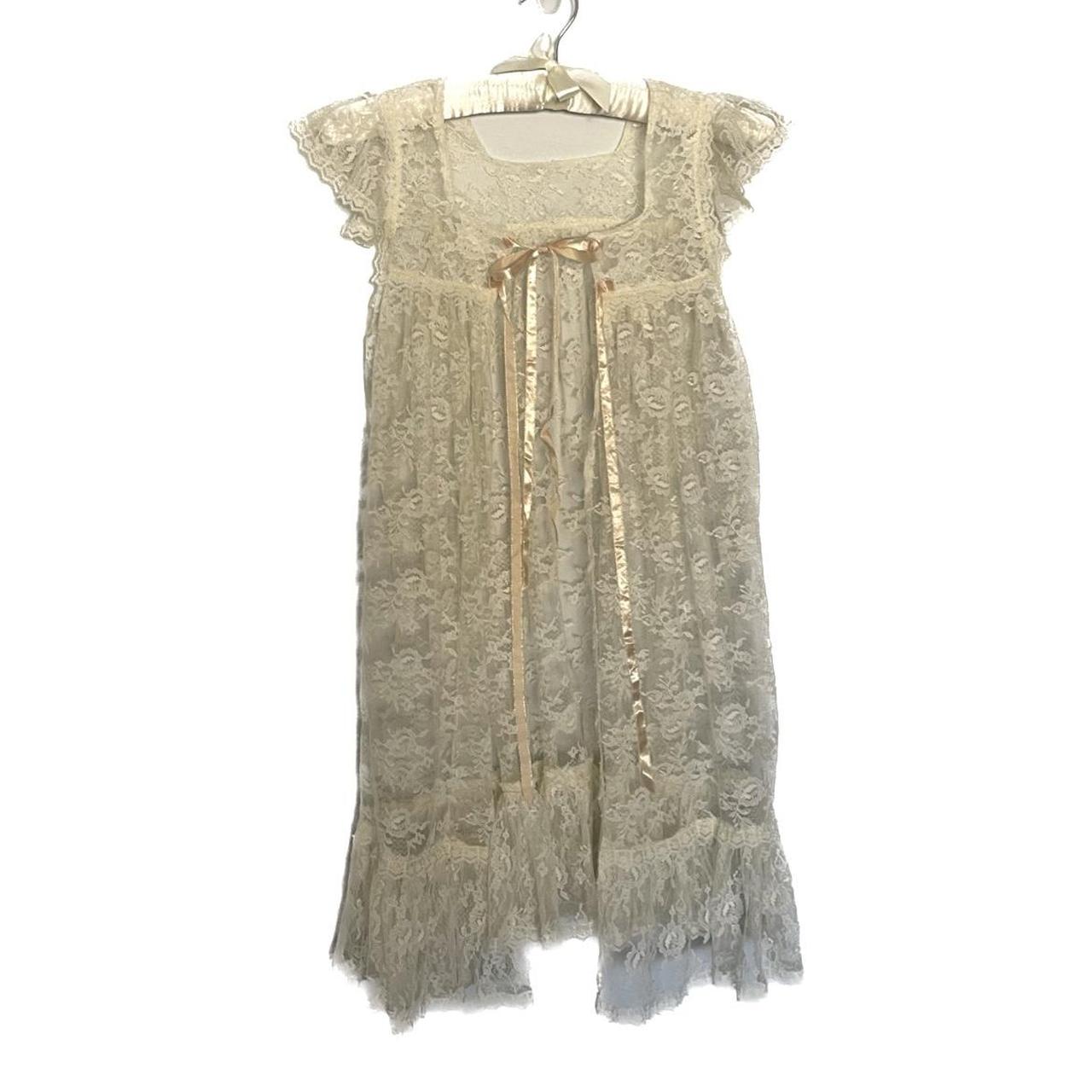 Gorgeous vintage lace duster mini dress night gown... - Depop