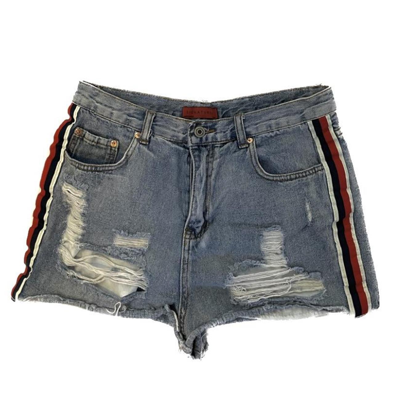 Denim shorts sale with red stripe