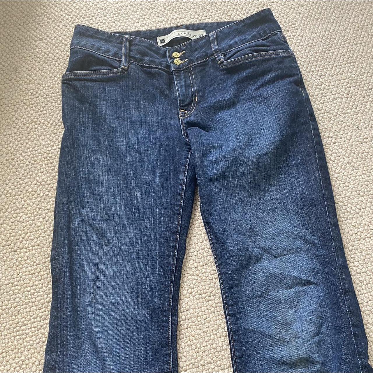 low/mid waist flared baggy blue denim jeans.... - Depop