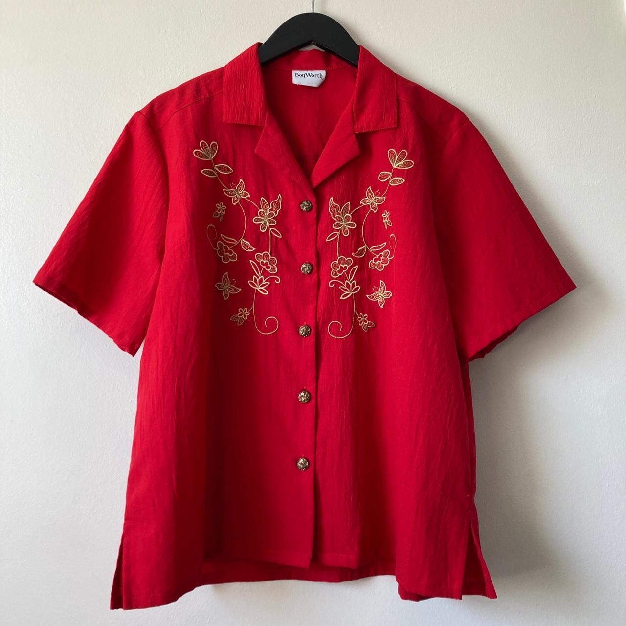 Women's Red and Gold Blouse | Depop