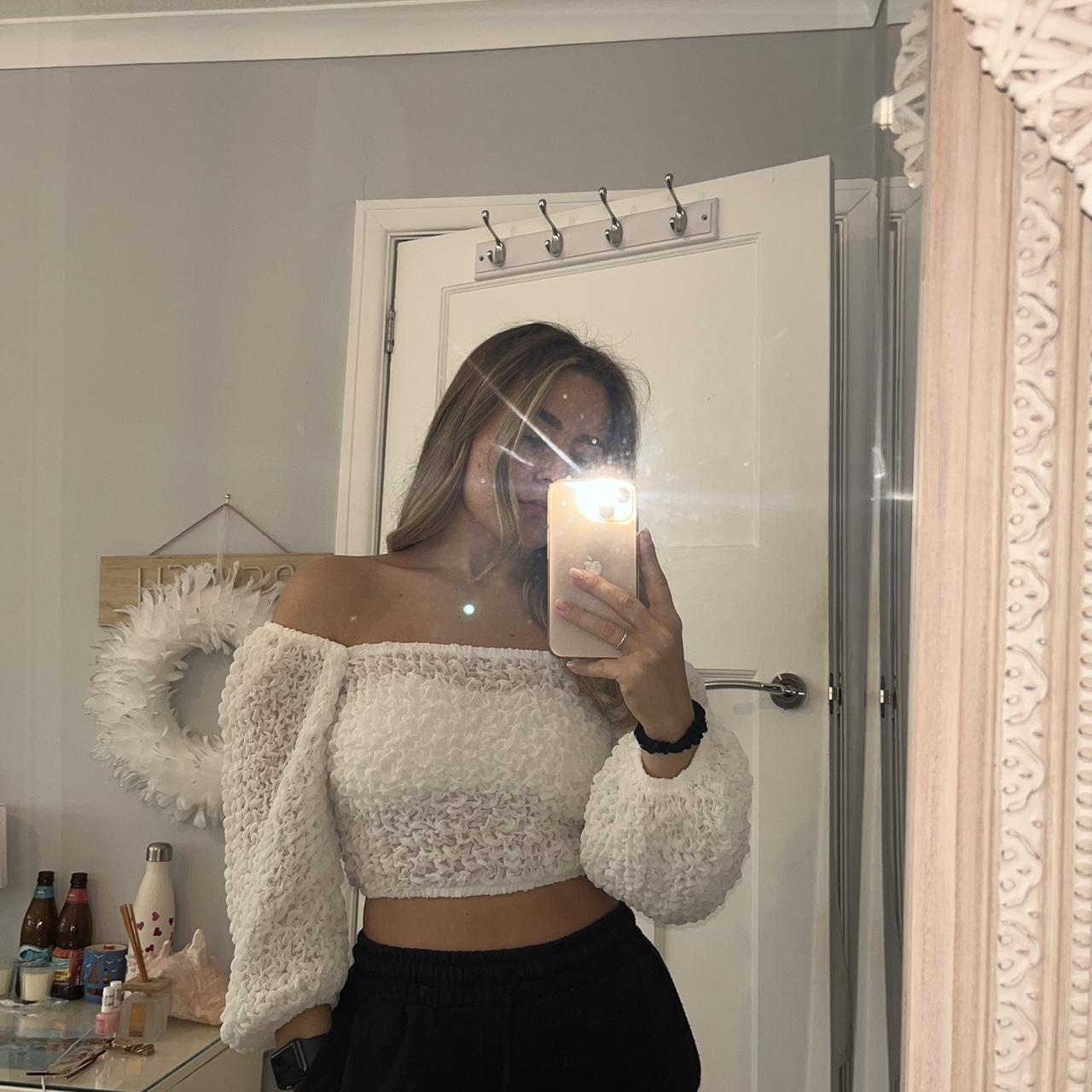 Bershka White Off The Shoulder Crop Top Can Be Worn Depop