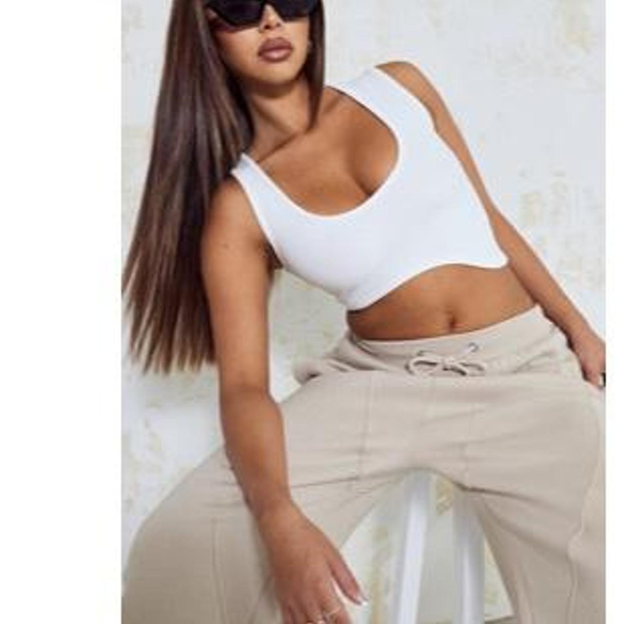 White asymmetrical ribbed top x Never worn but took... - Depop