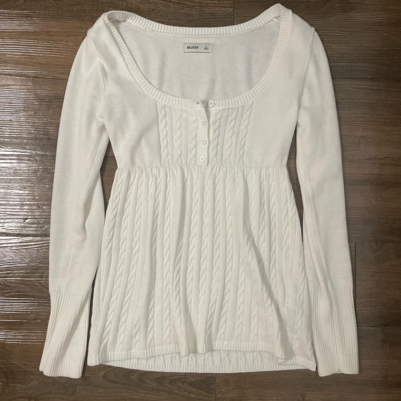 White Hollister knit long sleeve top! Only worn once... | Depop