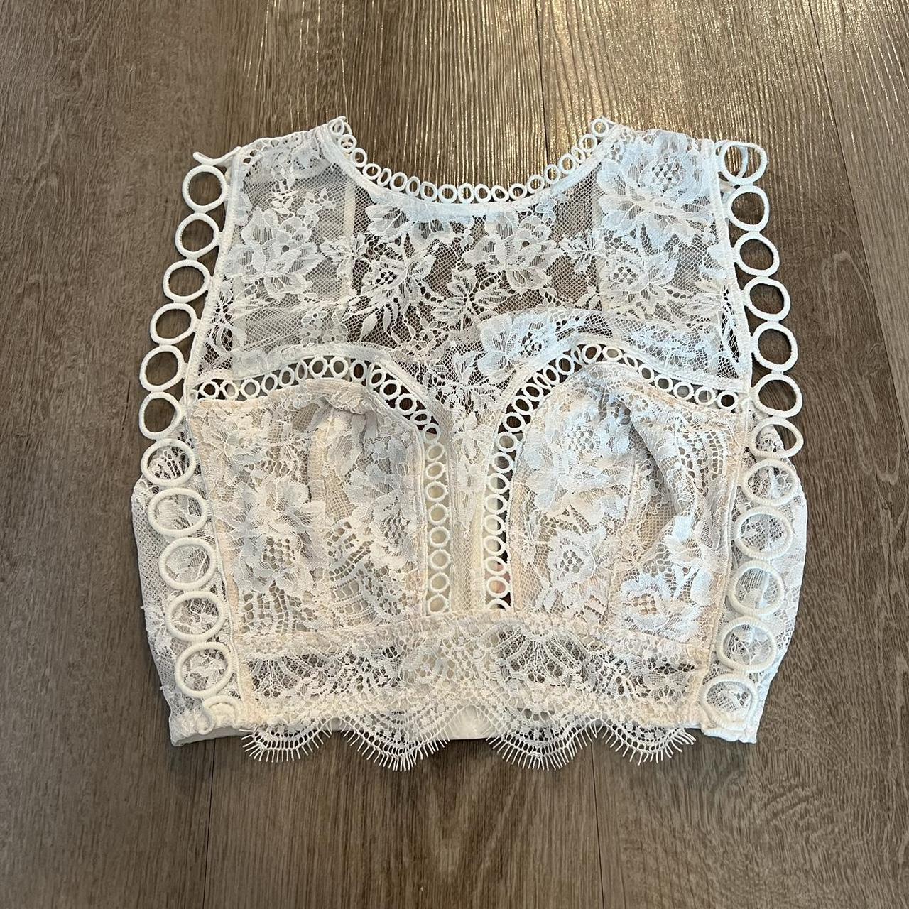 White / Cream lace cami top with floral detailing... - Depop